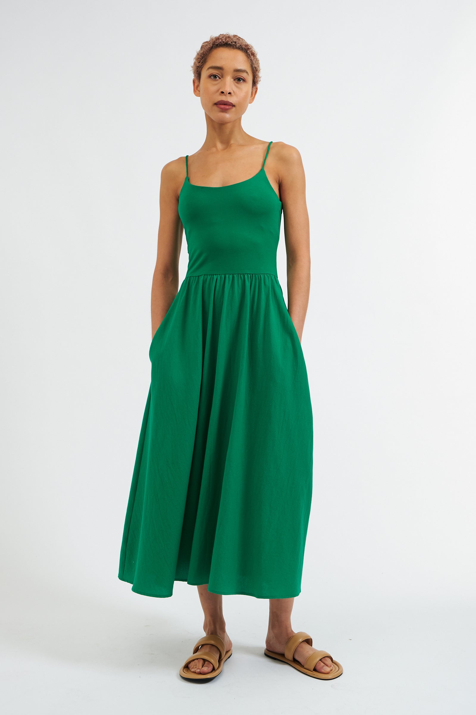 Soumia Jersey Bodice And Recycled Cotton Skirt Midaxi Dress - Green