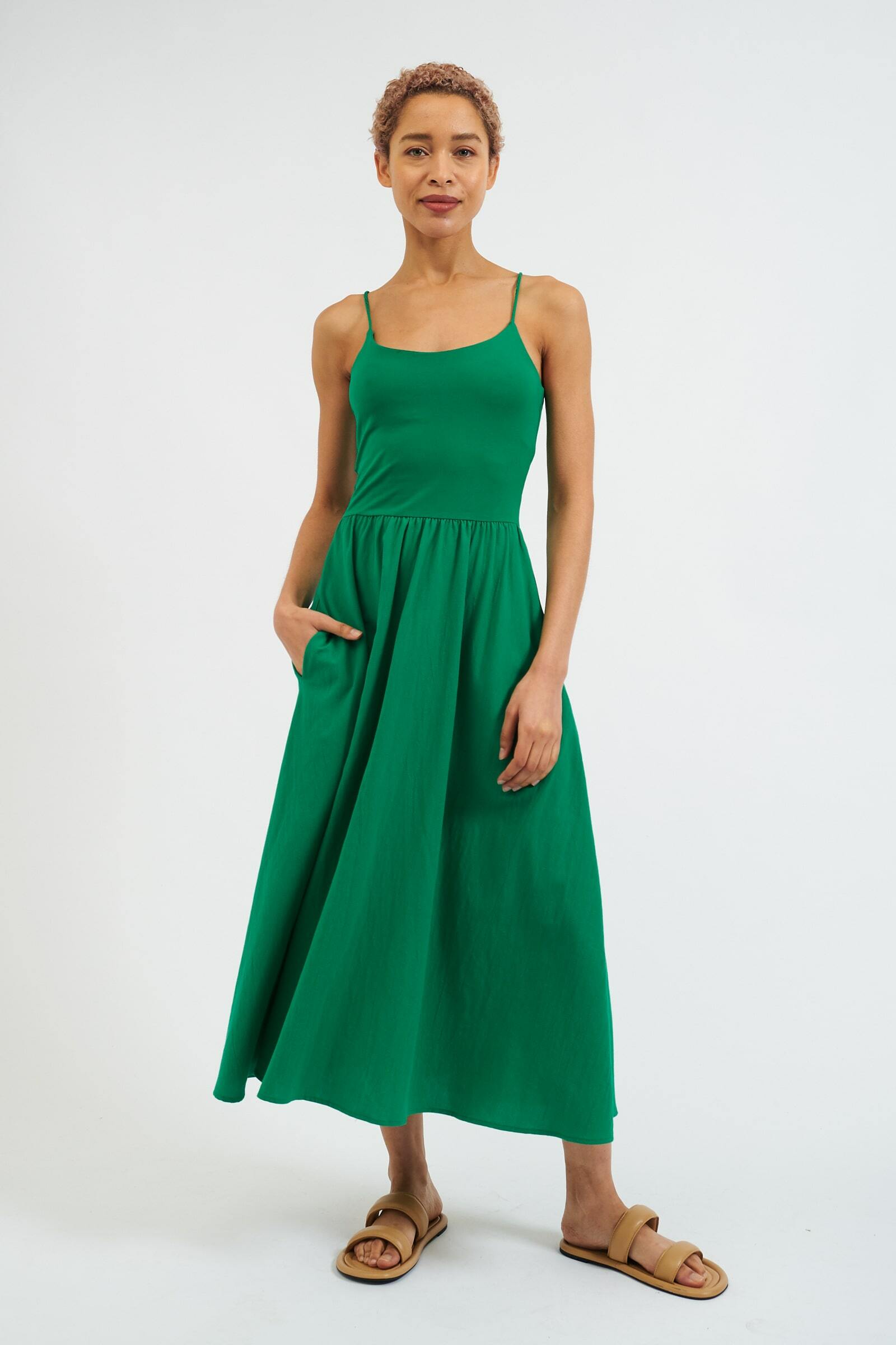 Soumia Jersey Bodice And Recycled Cotton Skirt Midaxi Dress - Green