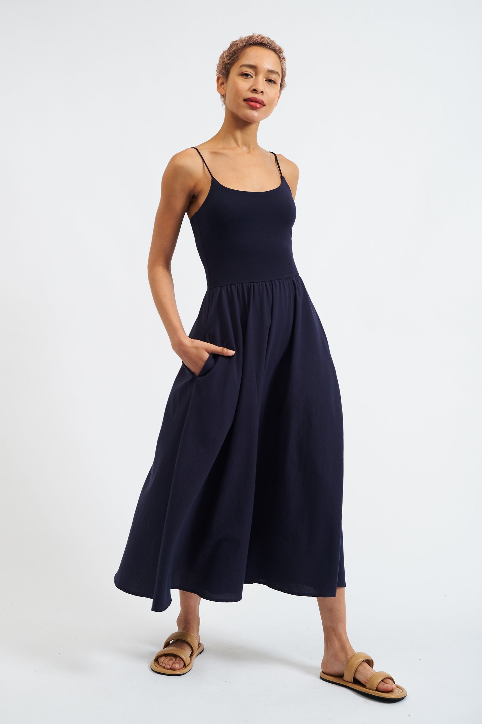 Soumia Jersey Bodice And Recycled Cotton Skirt Midaxi Dress - Navy