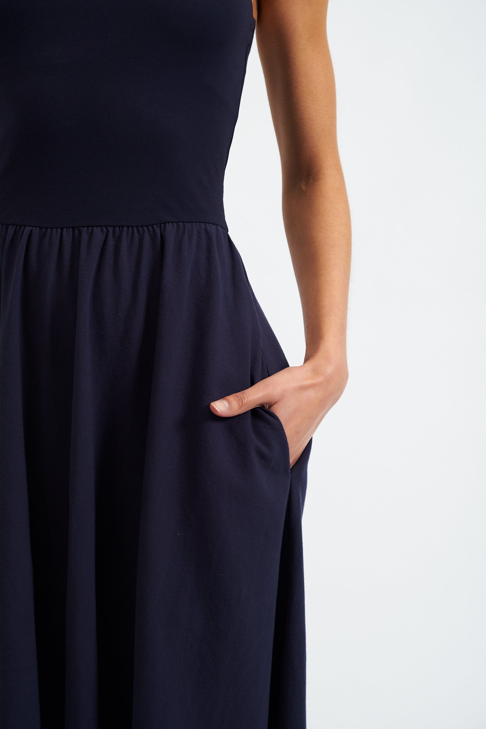 Soumia Jersey Bodice And Recycled Cotton Skirt Midaxi Dress - Navy