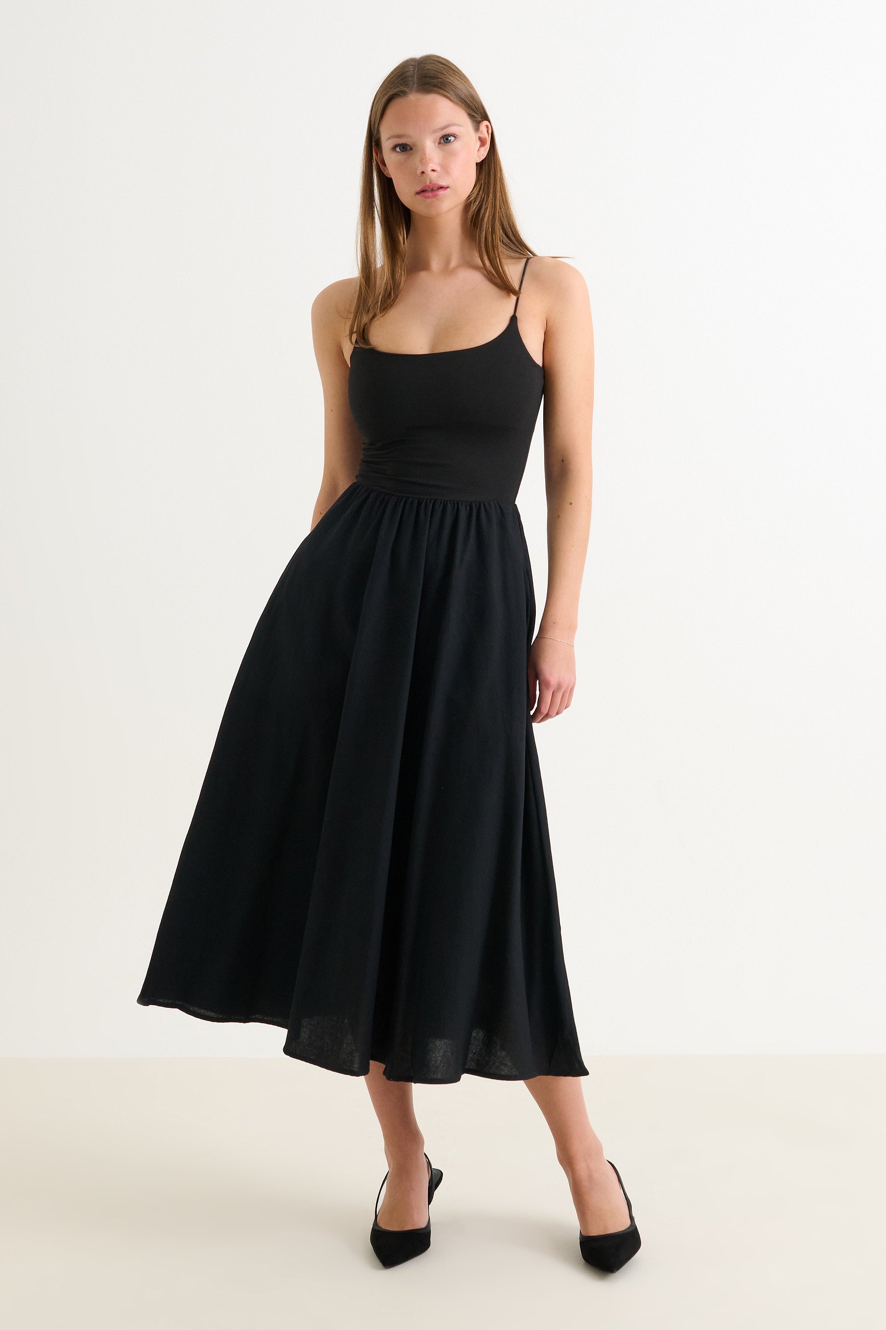 Soumia Jersey Bodice And Recycled Cotton Skirt Midaxi Dress - Black