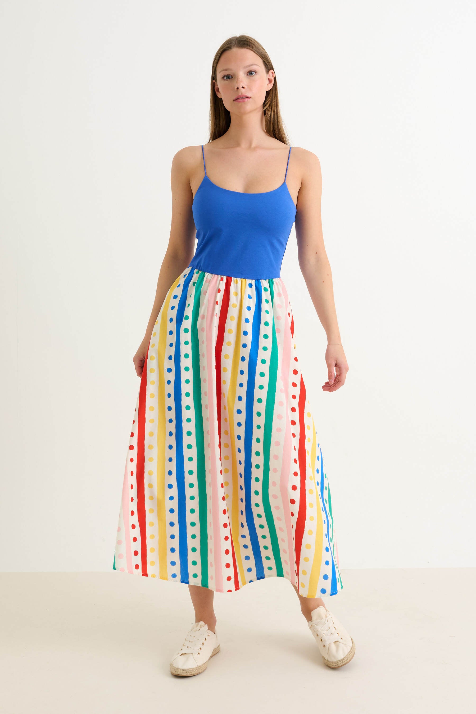 Soumia Spots And Stripes Strappy Jersey Top Maxi Dress