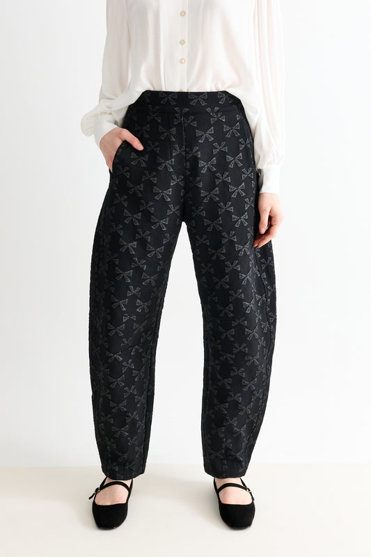 Sutton Bow Jacquard Barrel Trousers - Black