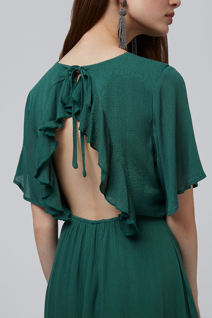 Safa Cut Out Back Green Midi Dress - Detail 1