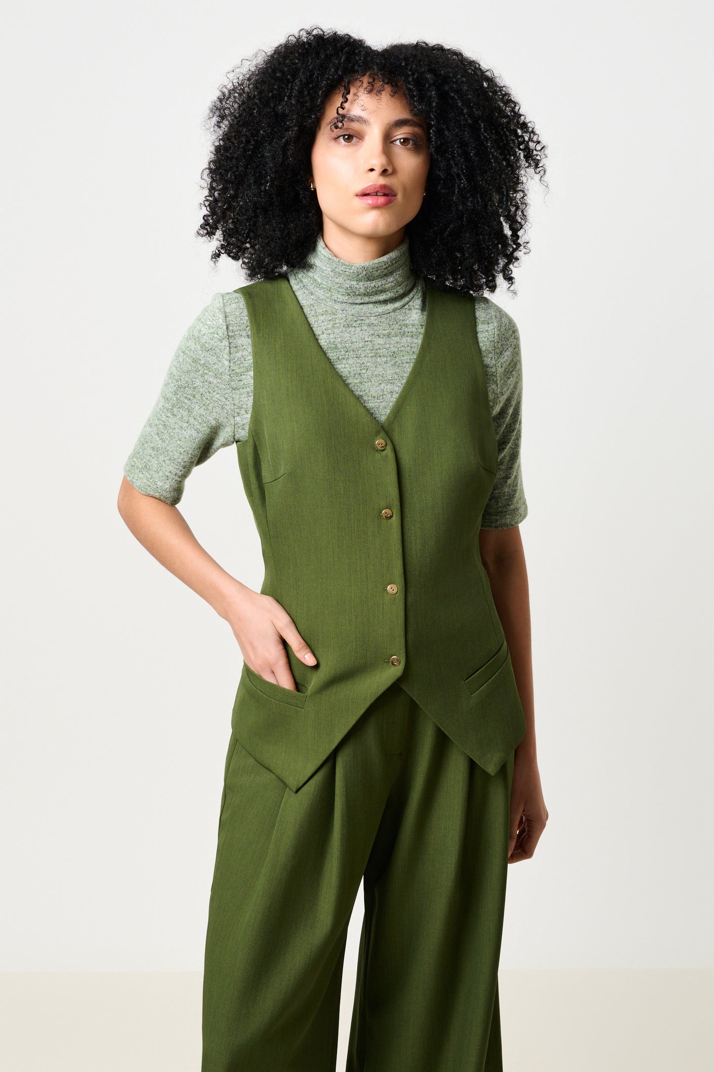 Tate Longline Tailored Waistcoat - Moss Green