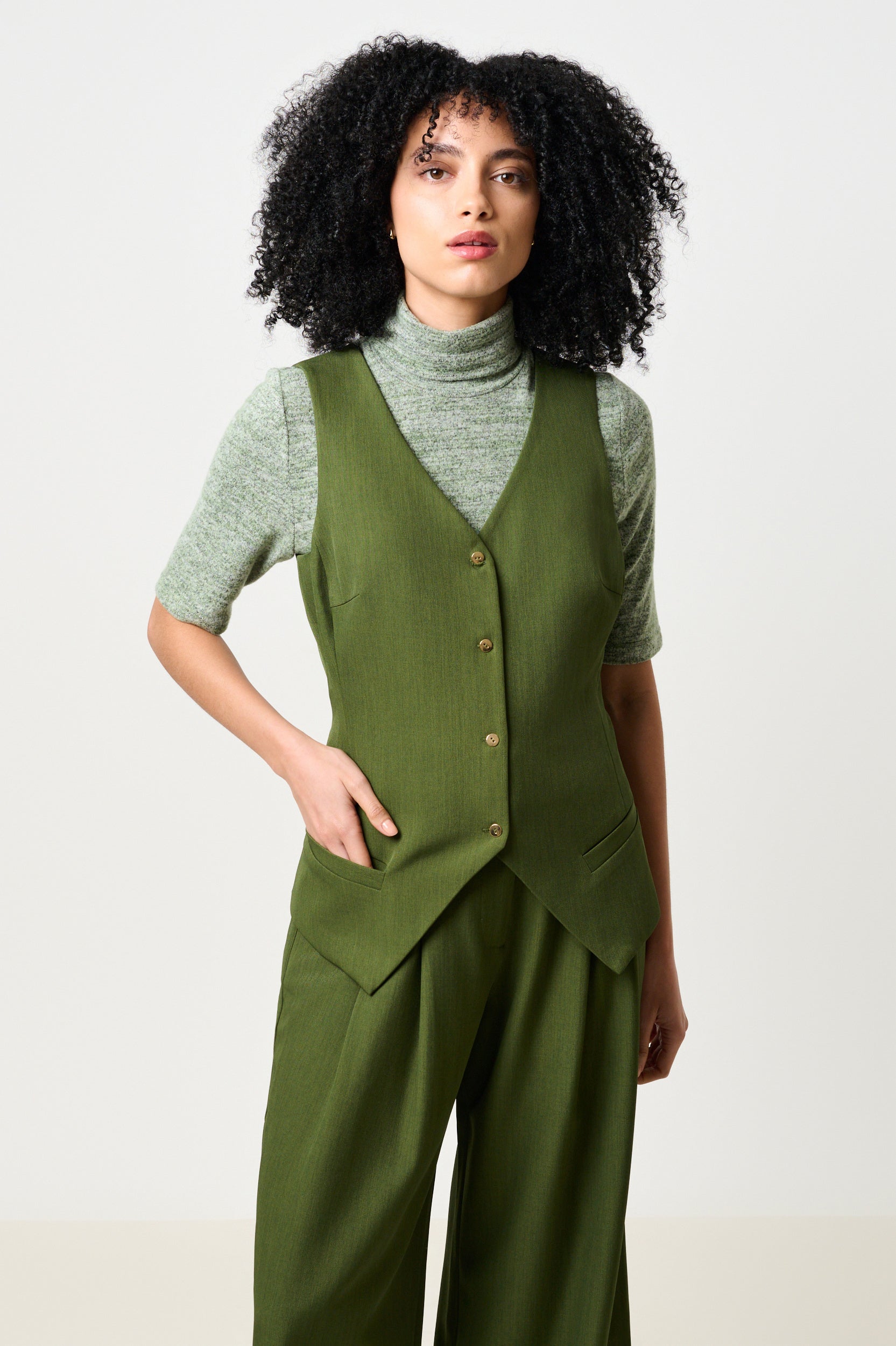 Tate Longline Tailored Waistcoat - Moss Green