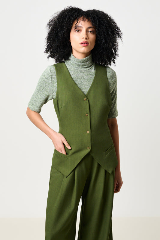 Tate Longline Tailored Waistcoat - Moss Green