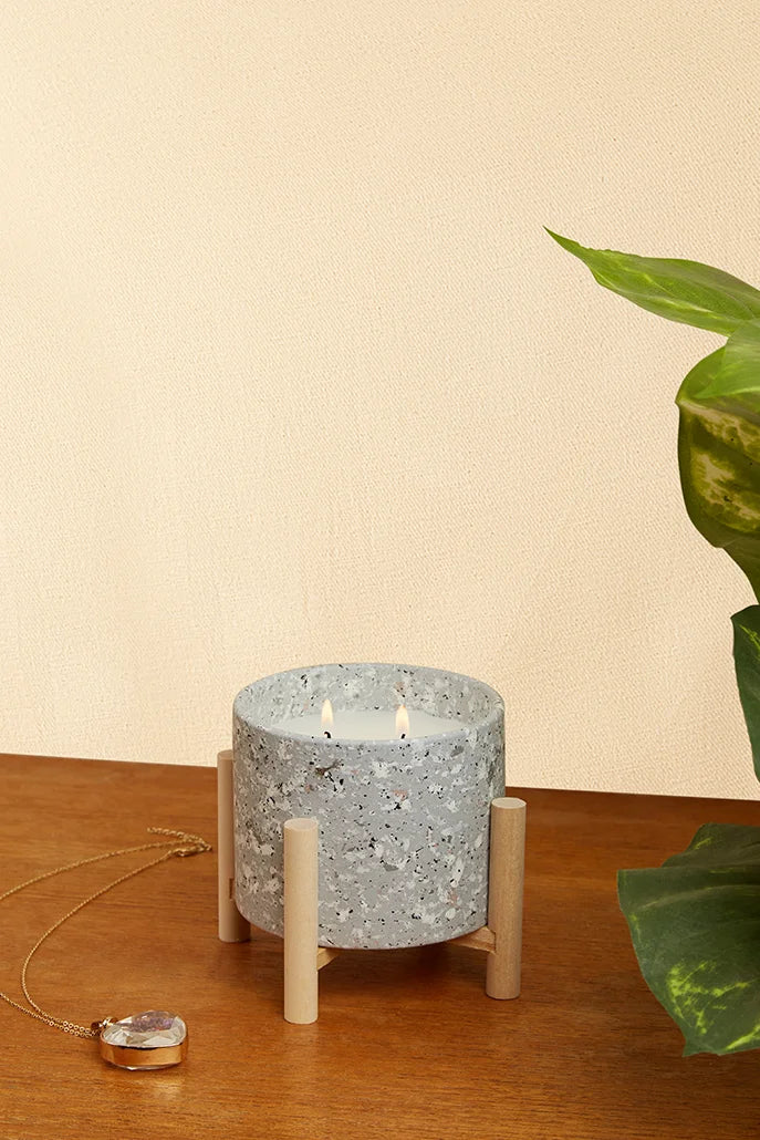 Terrazzo Candle With Stand in Grey