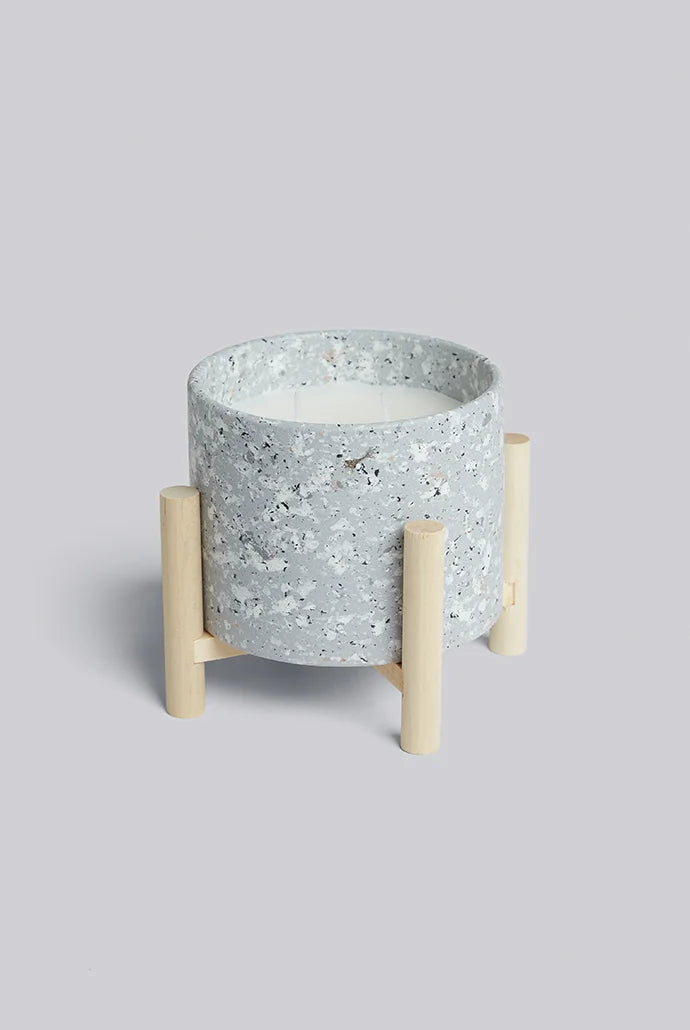 Terrazzo Candle With Stand in Grey