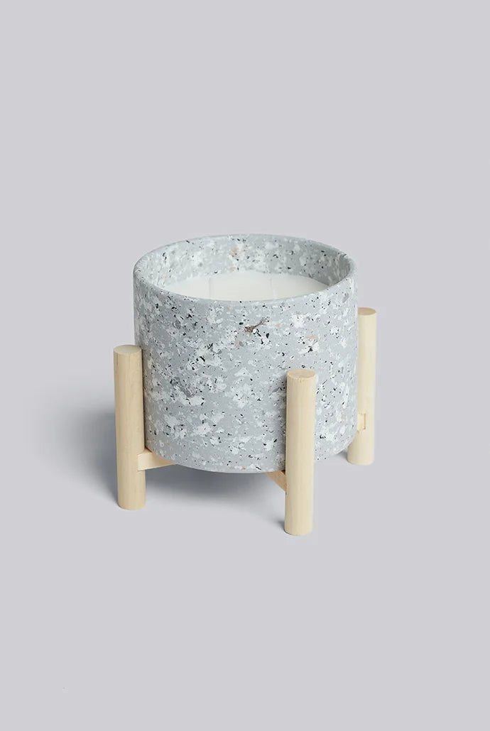Terrazzo Candle With Stand in Grey - Styled