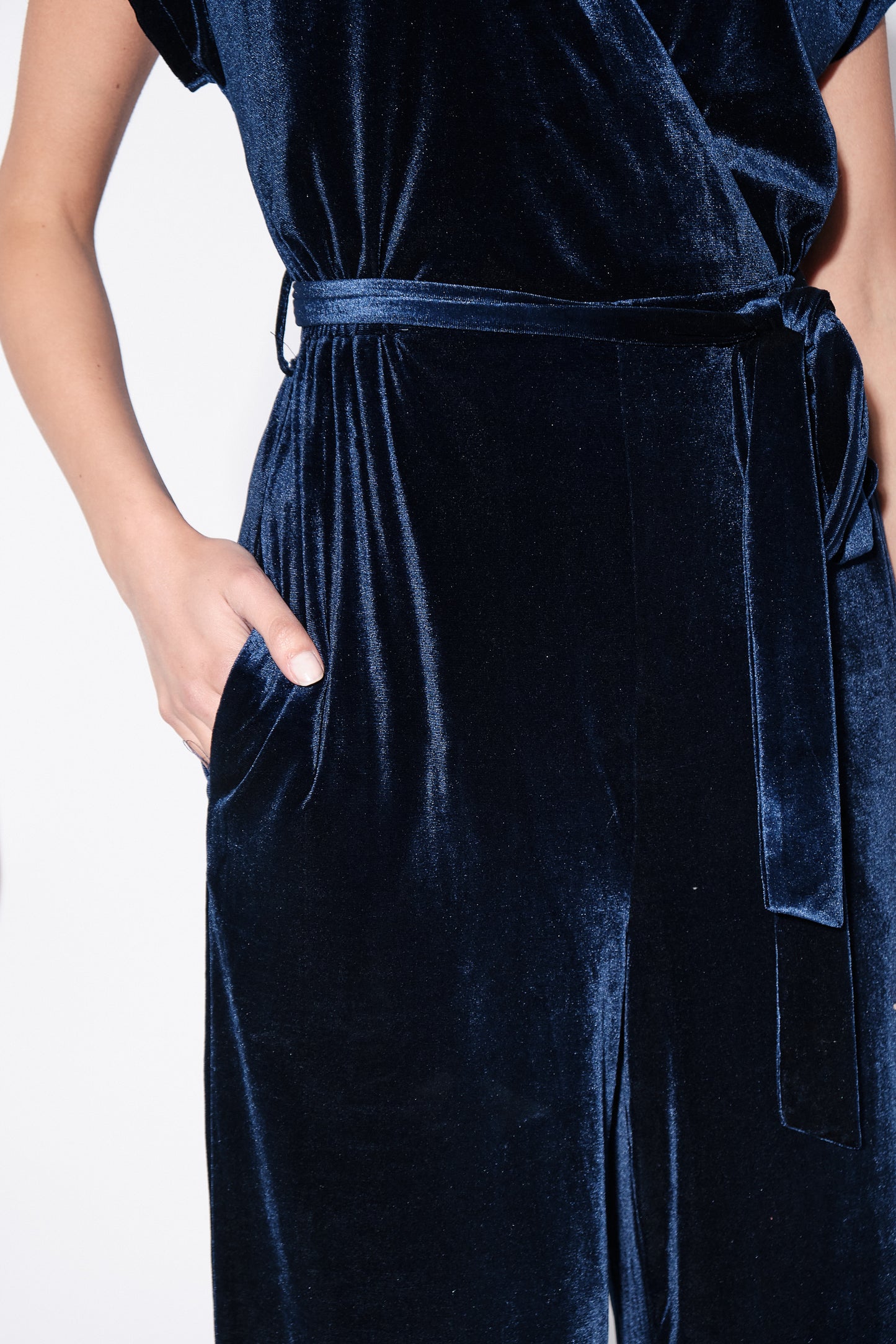 Tiffany Velvet Jumpsuit in Navy