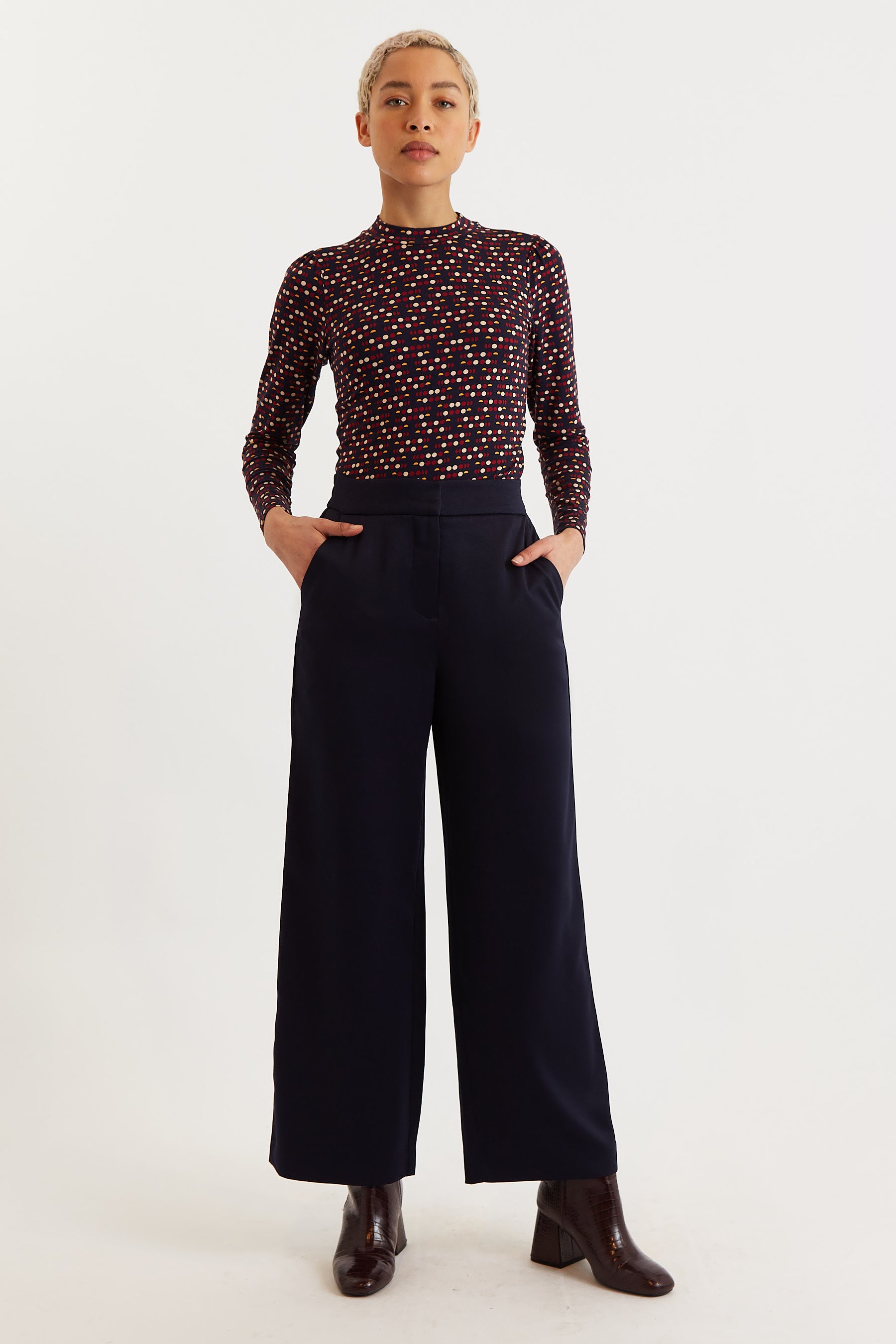 Tilde Satin Back Crepe Wide Leg Trousers - Navy
