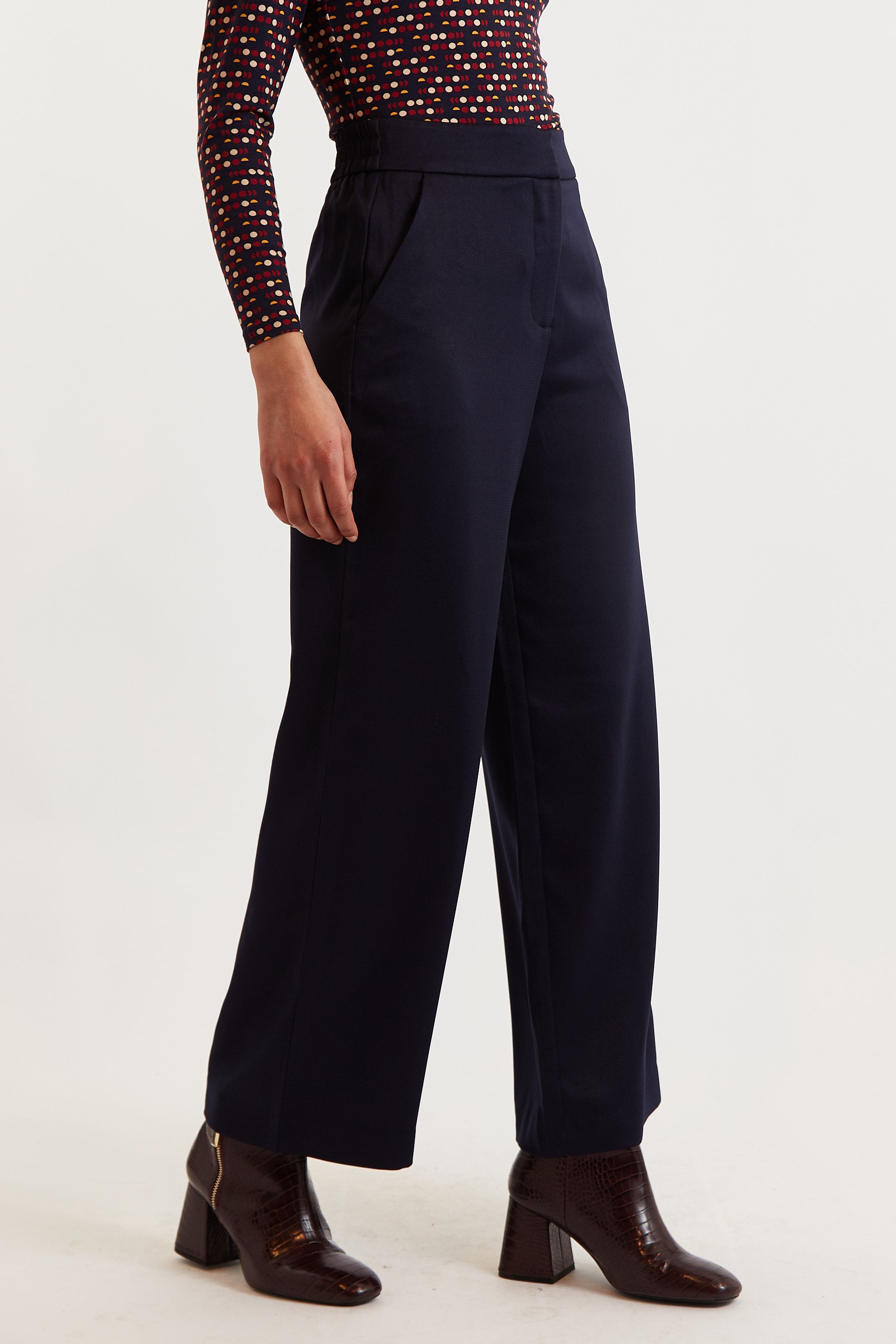 Tilde Satin Back Crepe Wide Leg Trousers - Navy