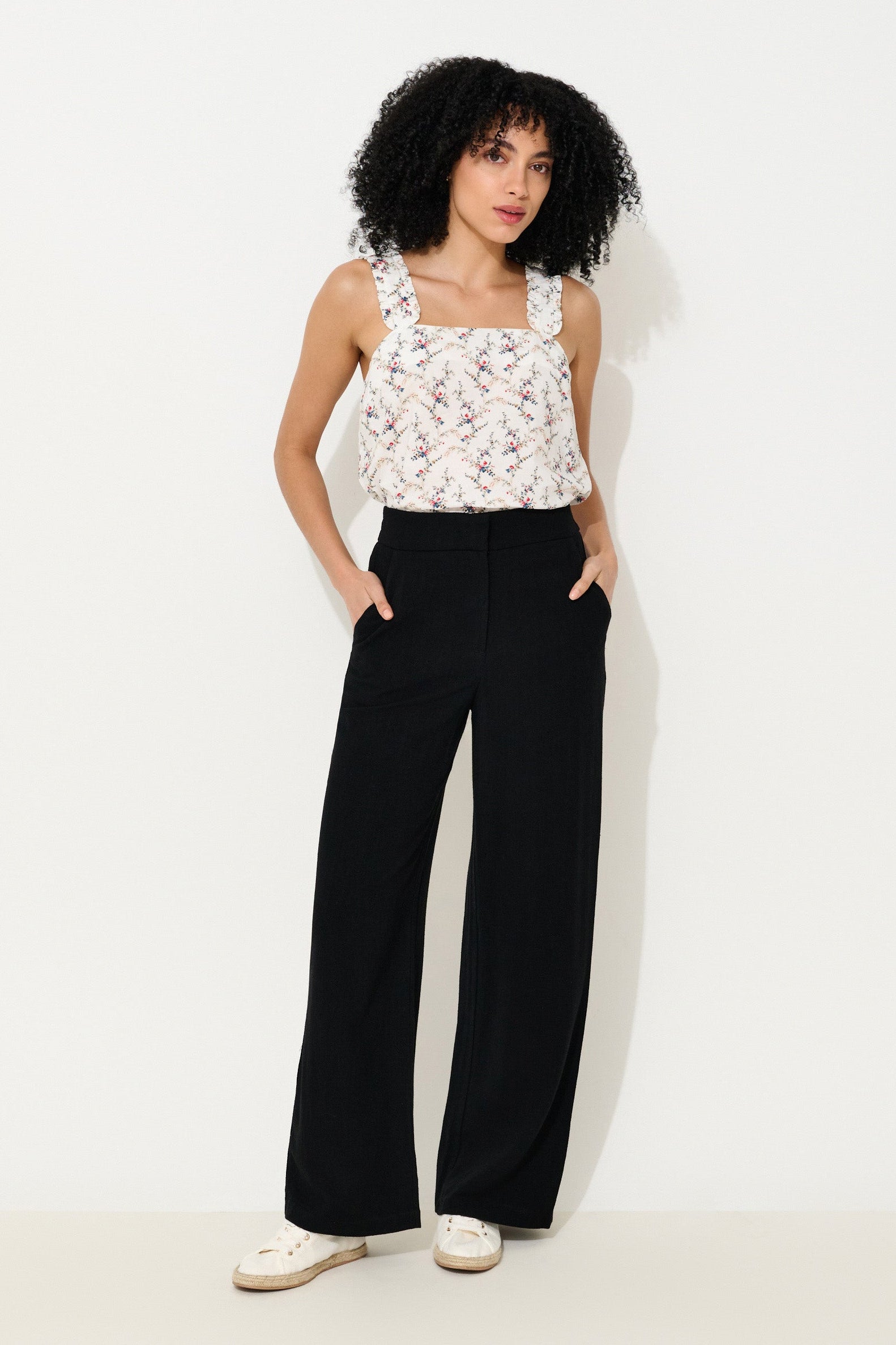 Tilde Linen Mix Wide Leg Trousers - Black