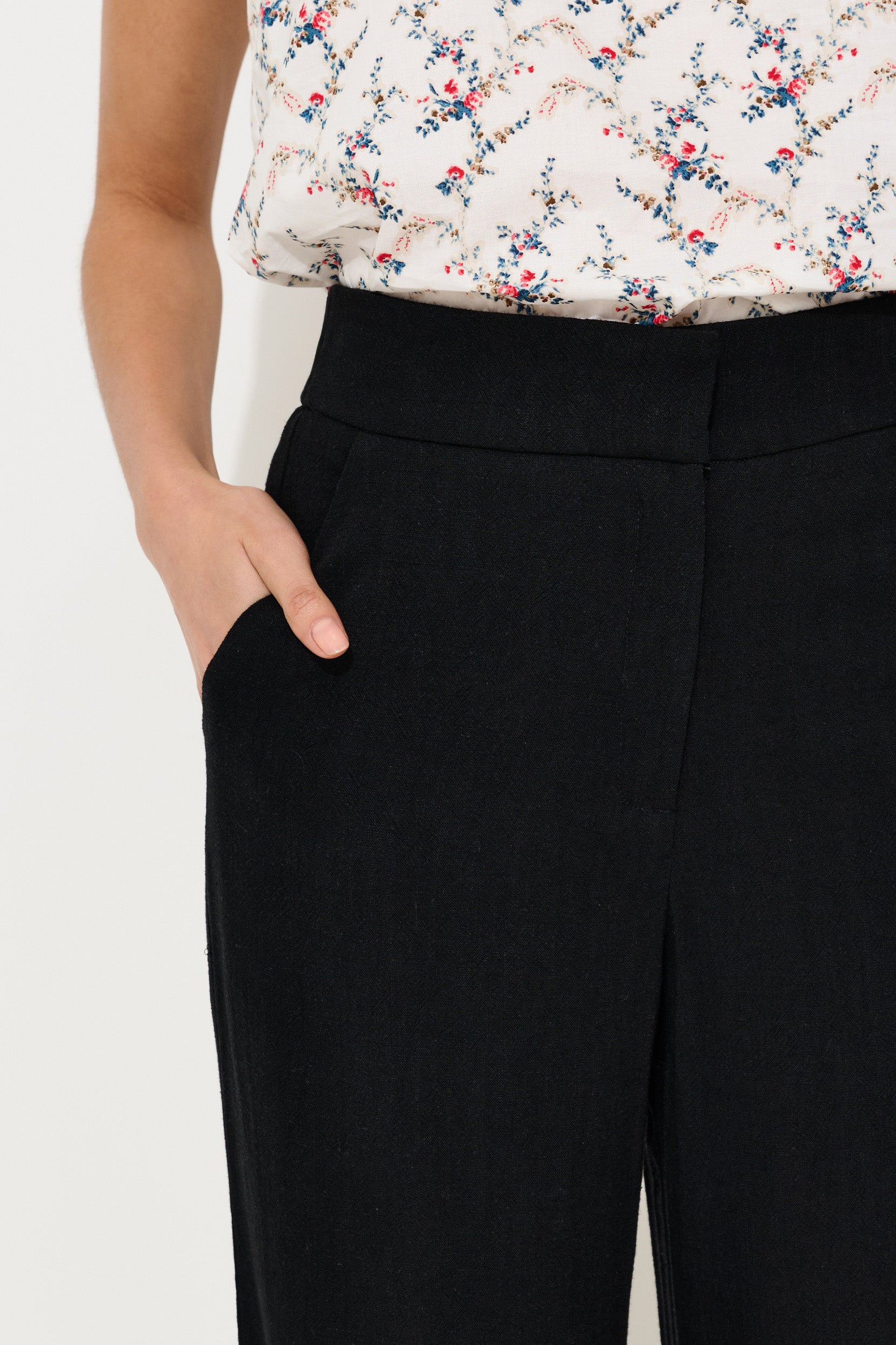 Tilde Linen Mix Wide Leg Trousers - Black