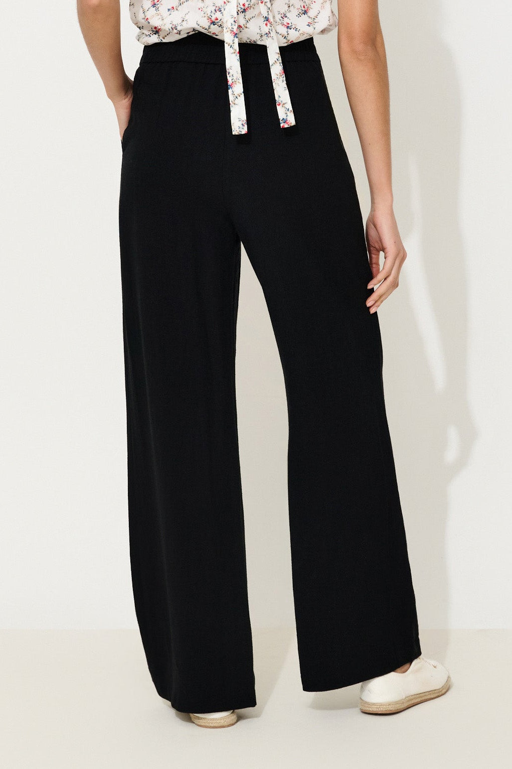 Tilde Linen Mix Wide Leg Trousers - Black