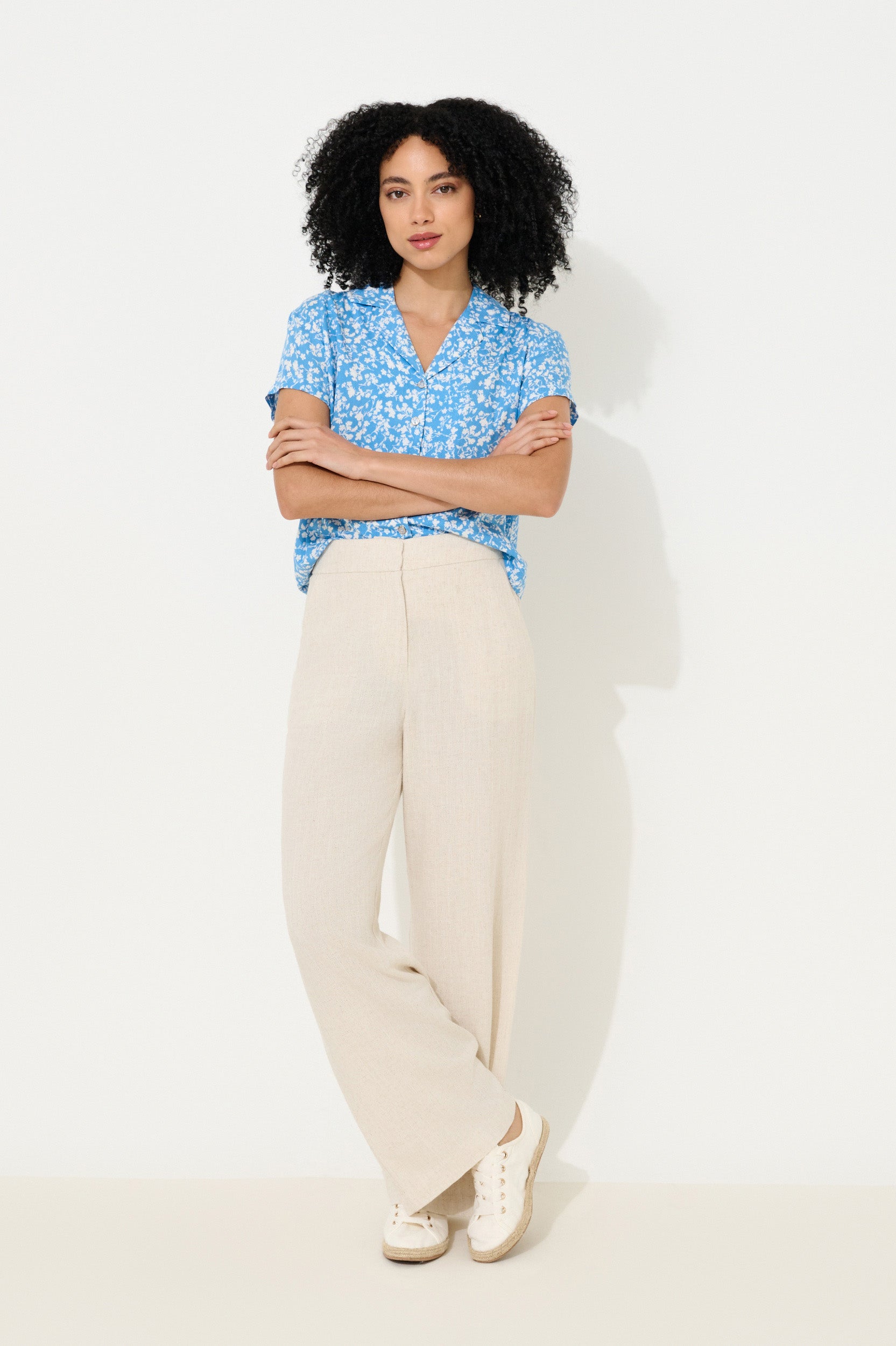 Tilde Linen Mix Wide Leg Trousers - Natural