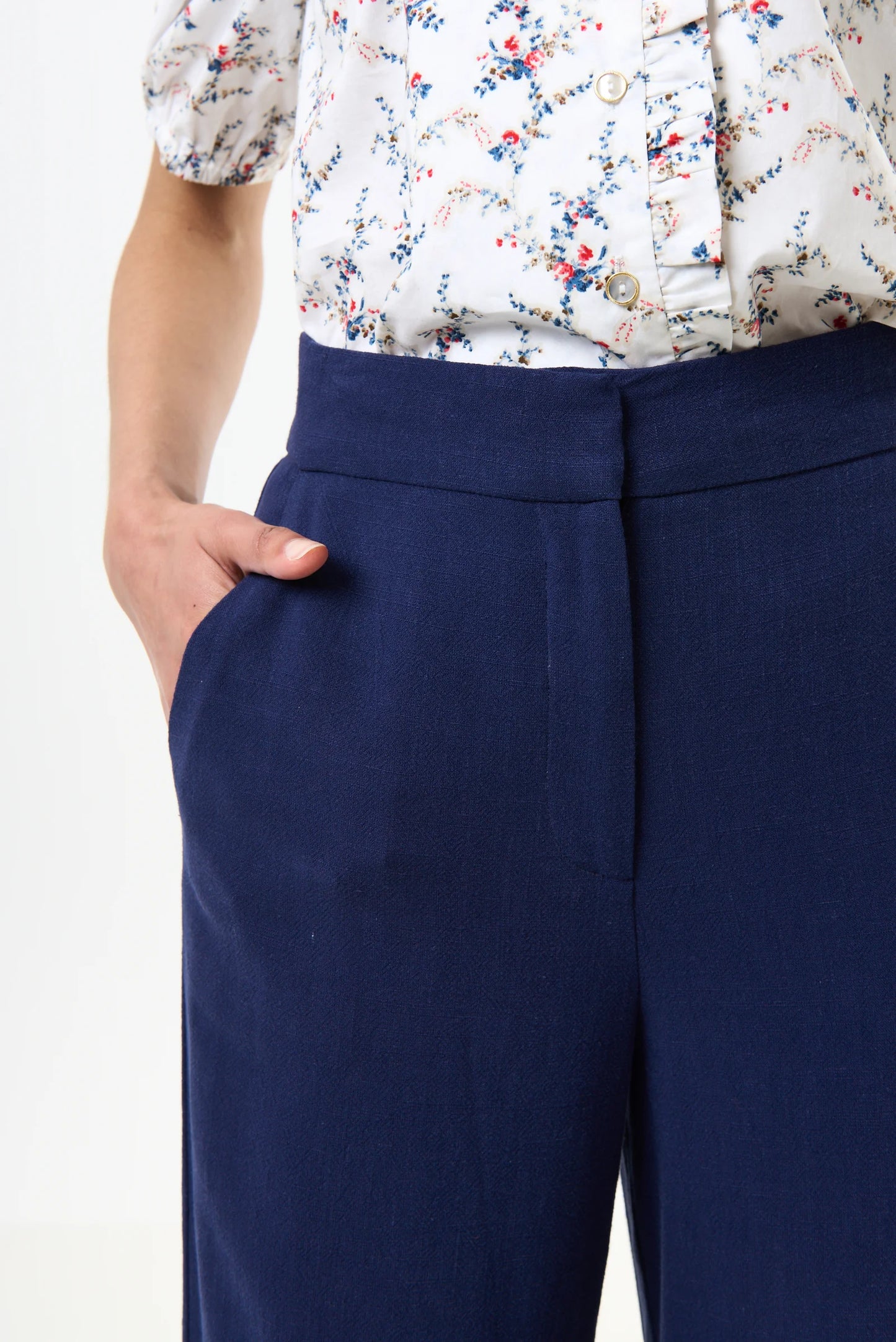 Tilde Linen Mix Wide Leg Trousers - Navy