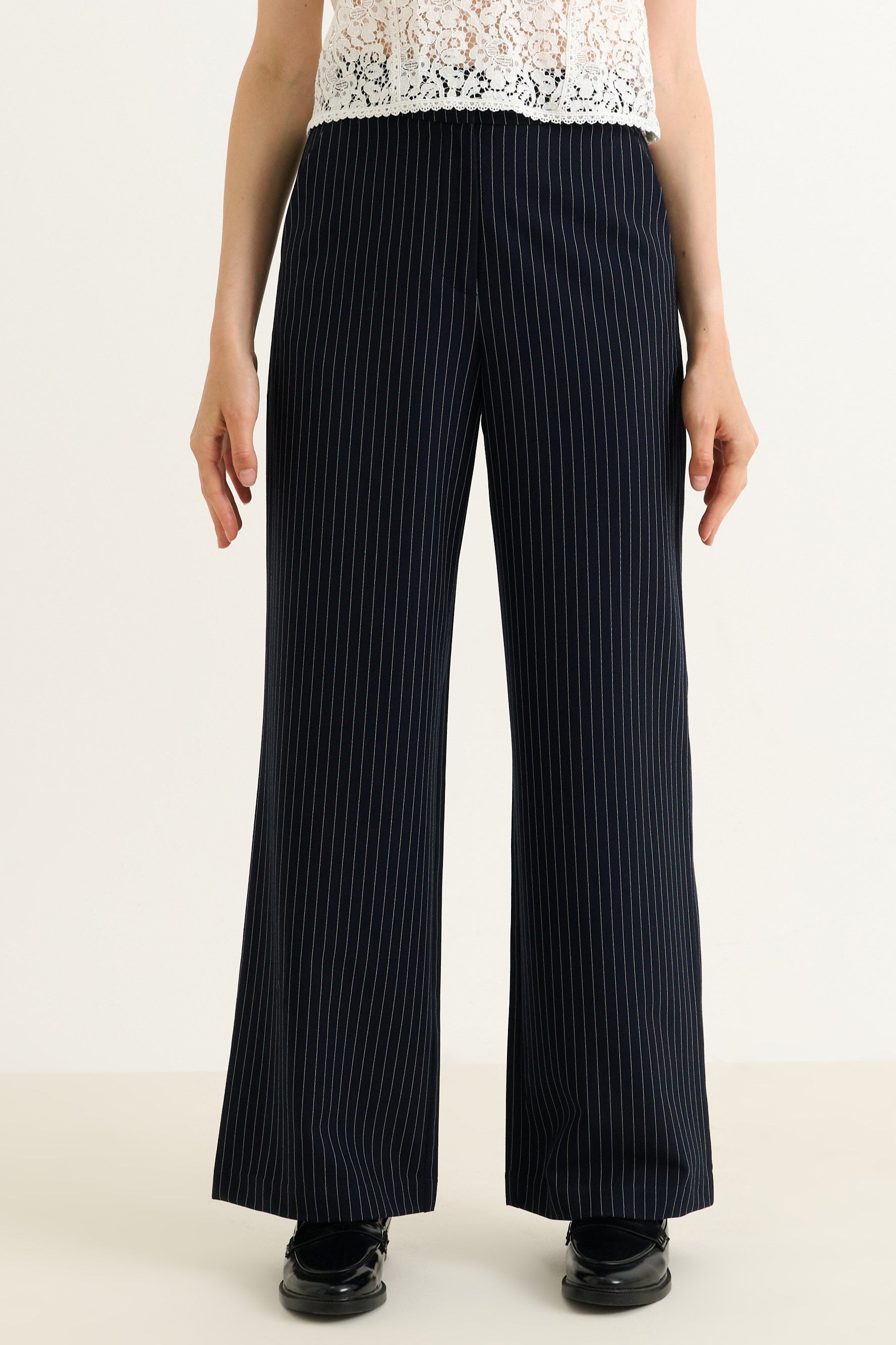 Tilde Navy Pinstripe Straight Leg Trouser