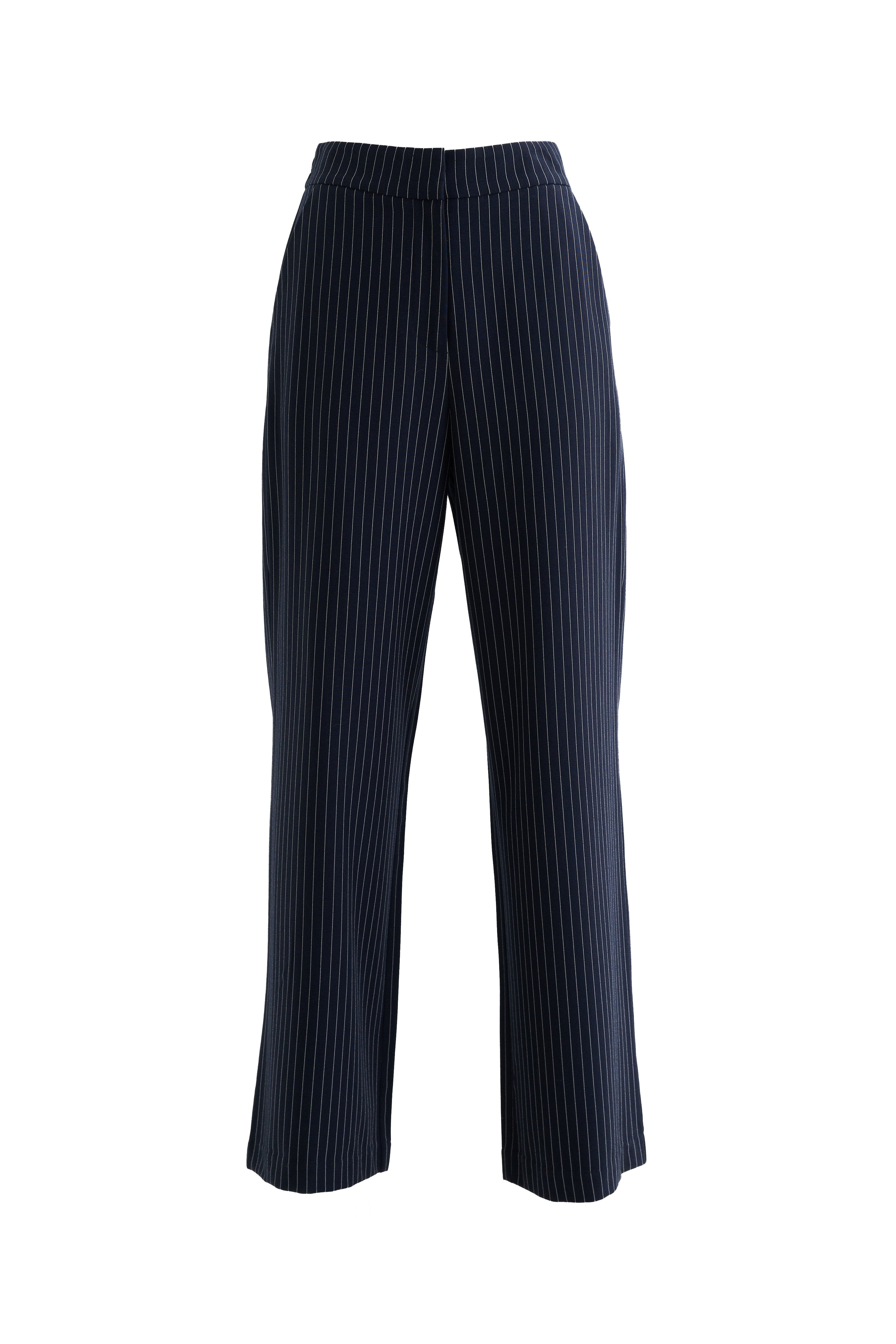 Tilde Navy Pinstripe Straight Leg Trouser