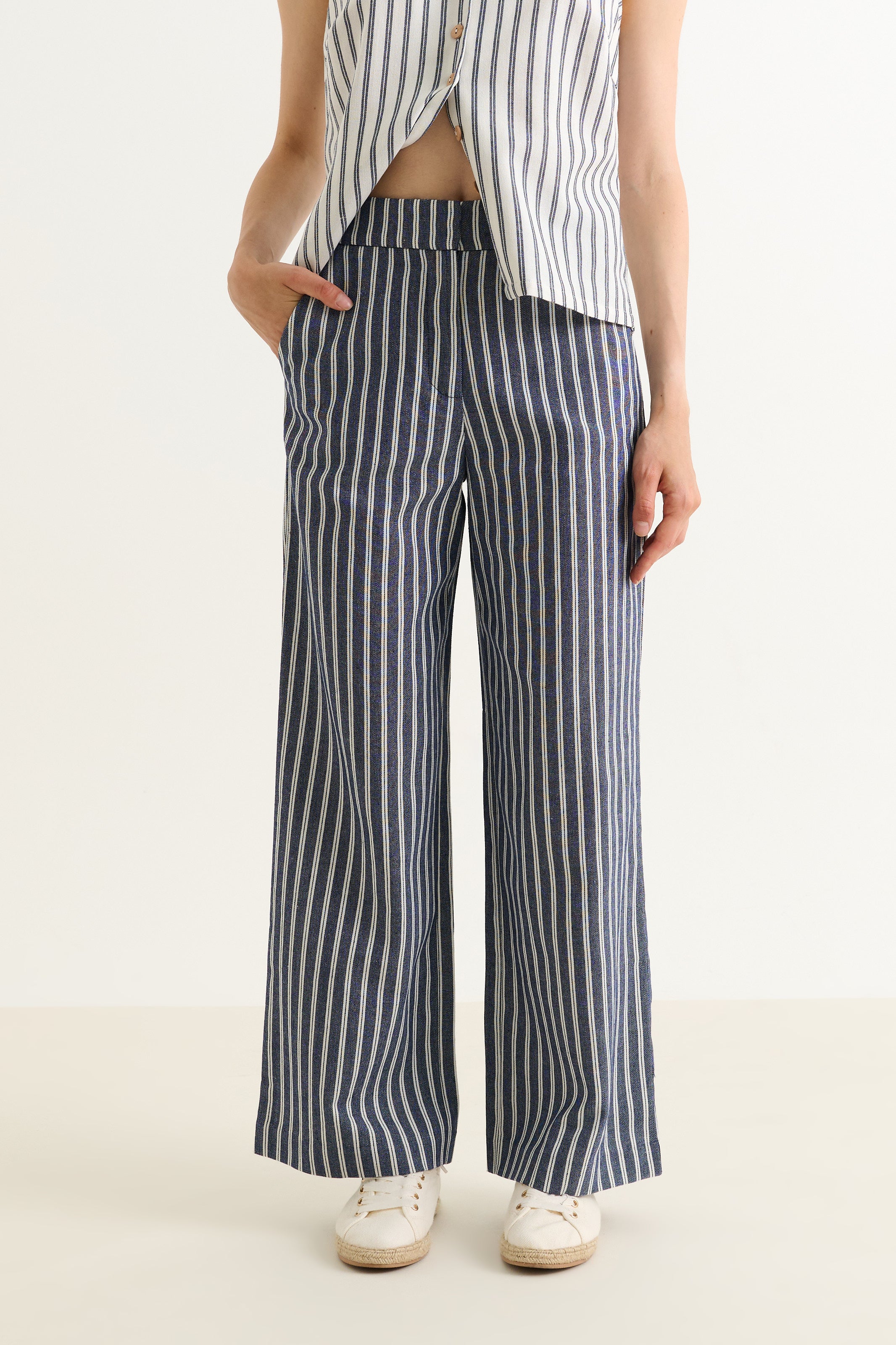 Tilde Ticking Stripe Straight Cut Trouser - Navy&White