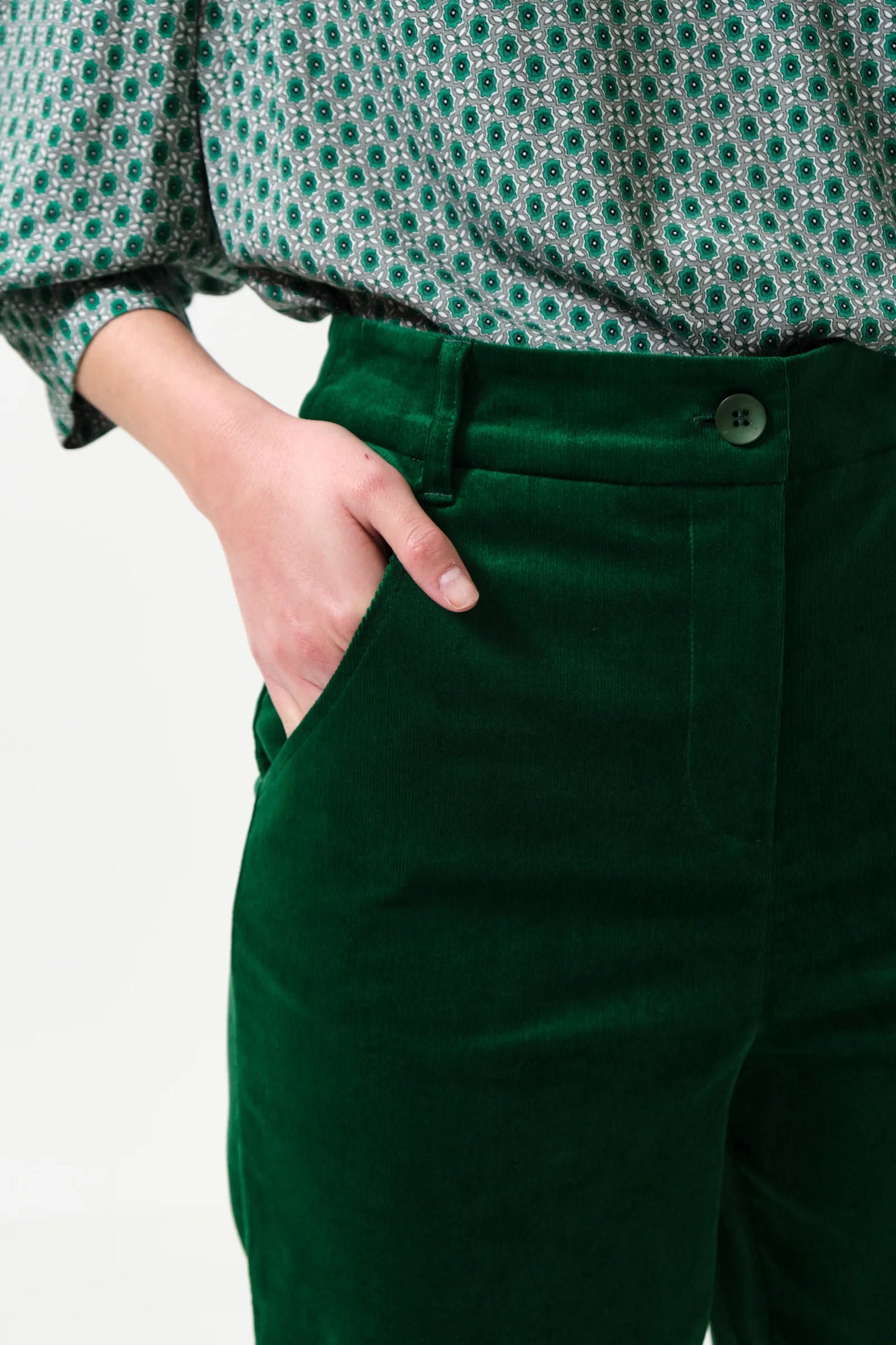 Tim Baby Cord Straight Cut Trousers - Dark Green