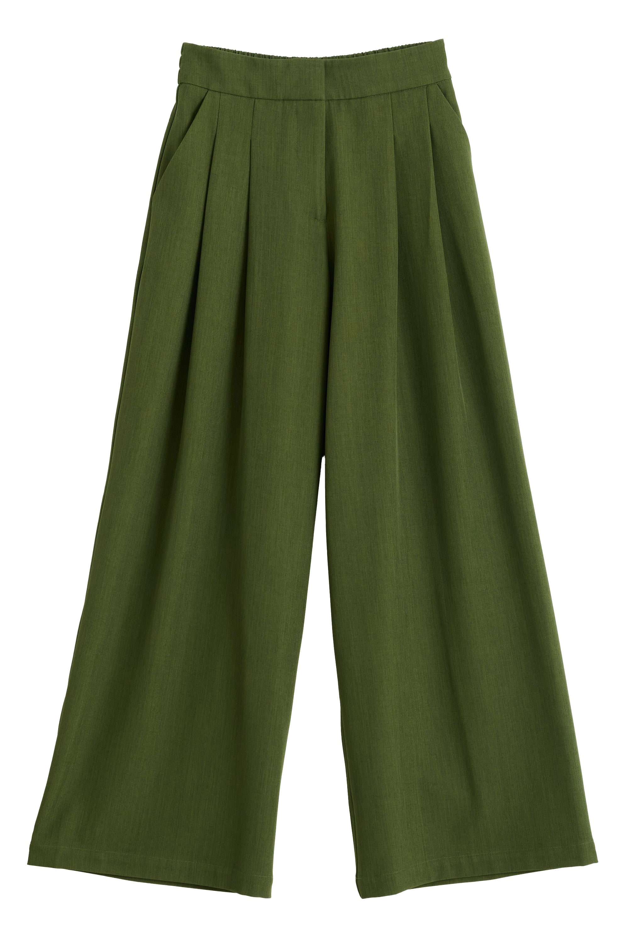 Tyler Pleat Front Wide Leg Trouser - Moss Green - Styled