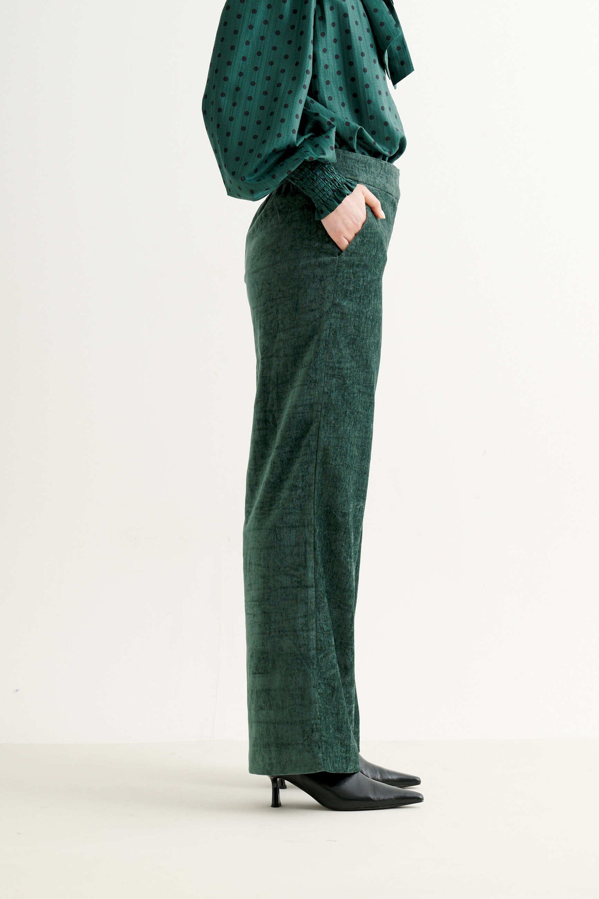 Tilde Matte Velvet Straight Cut Trouser - Forest Green