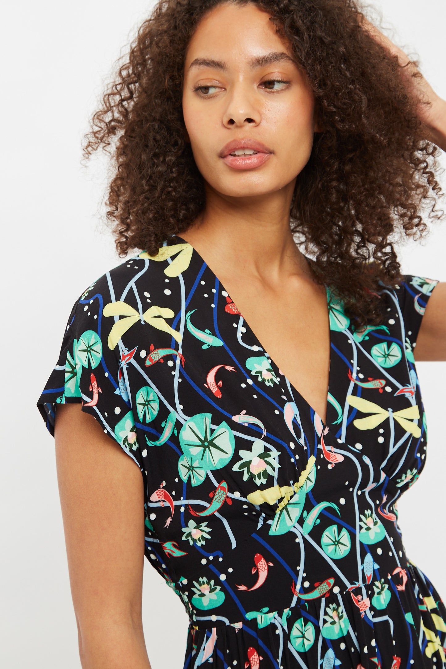 Unity Pond Print V Neck Midi Dress