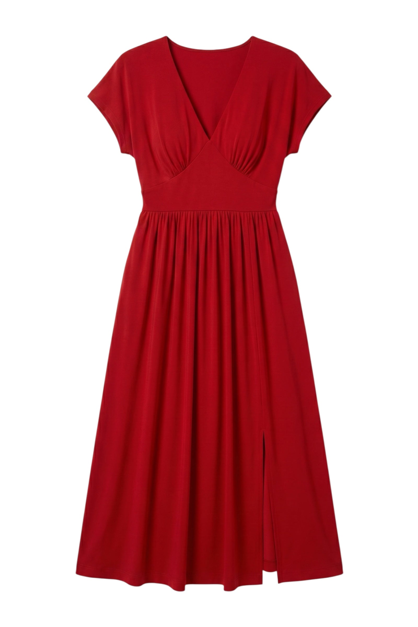 Unity Linen Mix V-Neck Midi Dress - Red - View 6