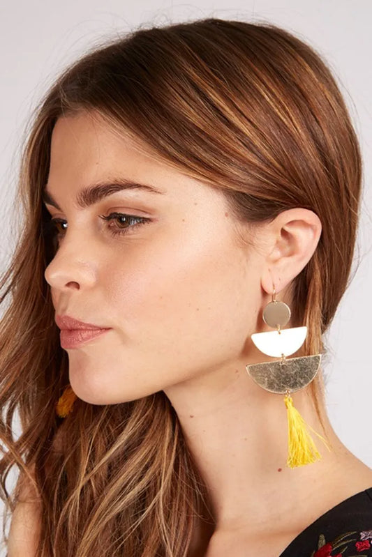 Varine Triple Drop Geo Yellow Tassel Earrings