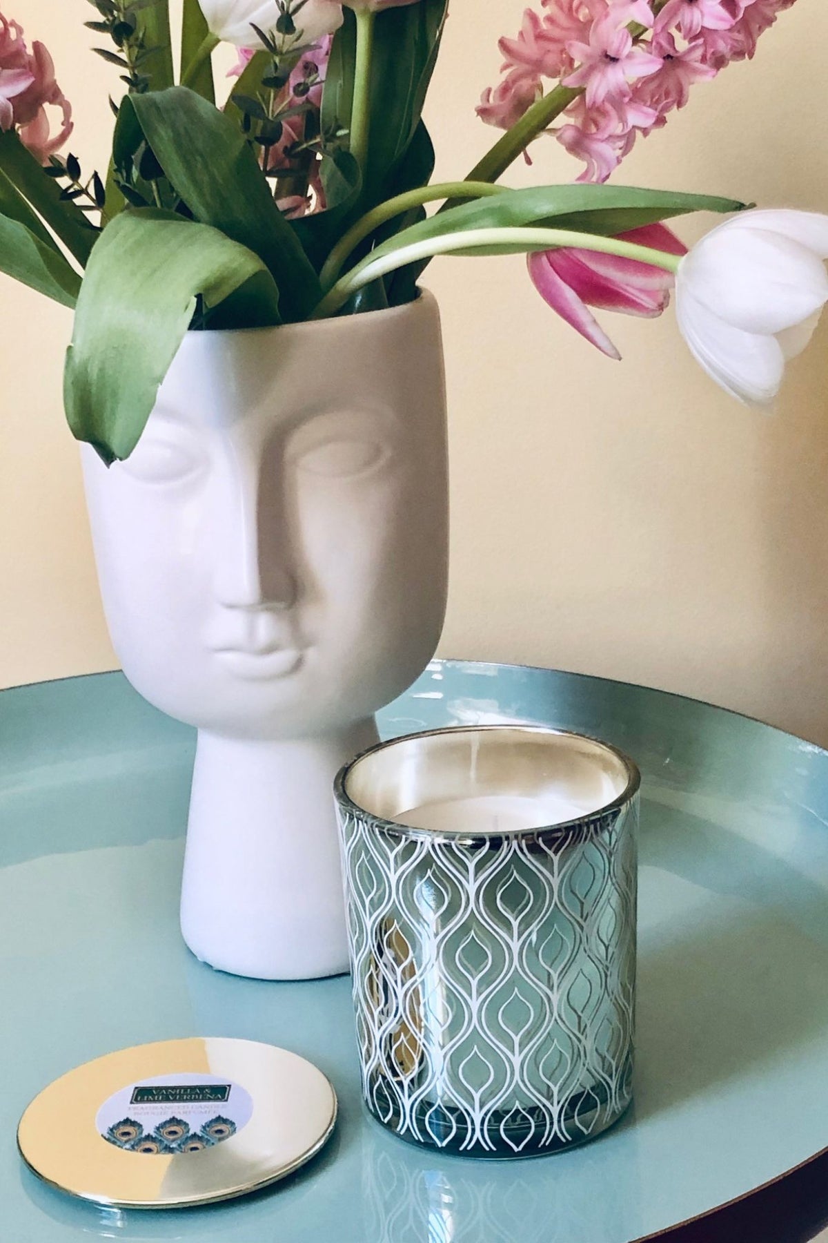 Vanilla Lime Verbena Scented Peacock Design Candle Vanilla Lid
