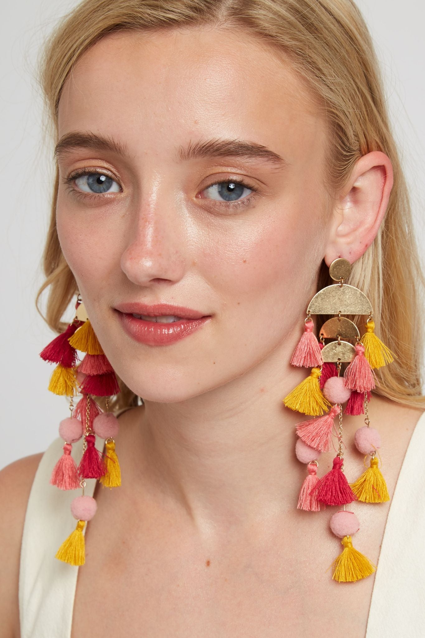 Sapphira Long Tassel Pendant Stud Earring - Styled