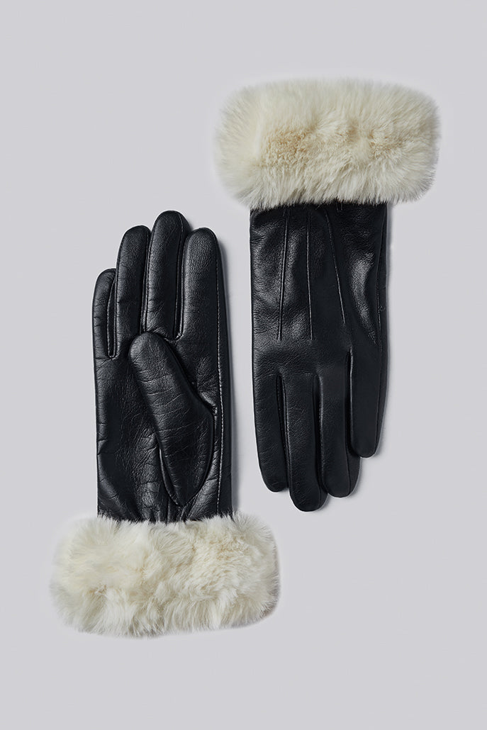 Vanian Black Leather Faux Fur Cuffed Gloves