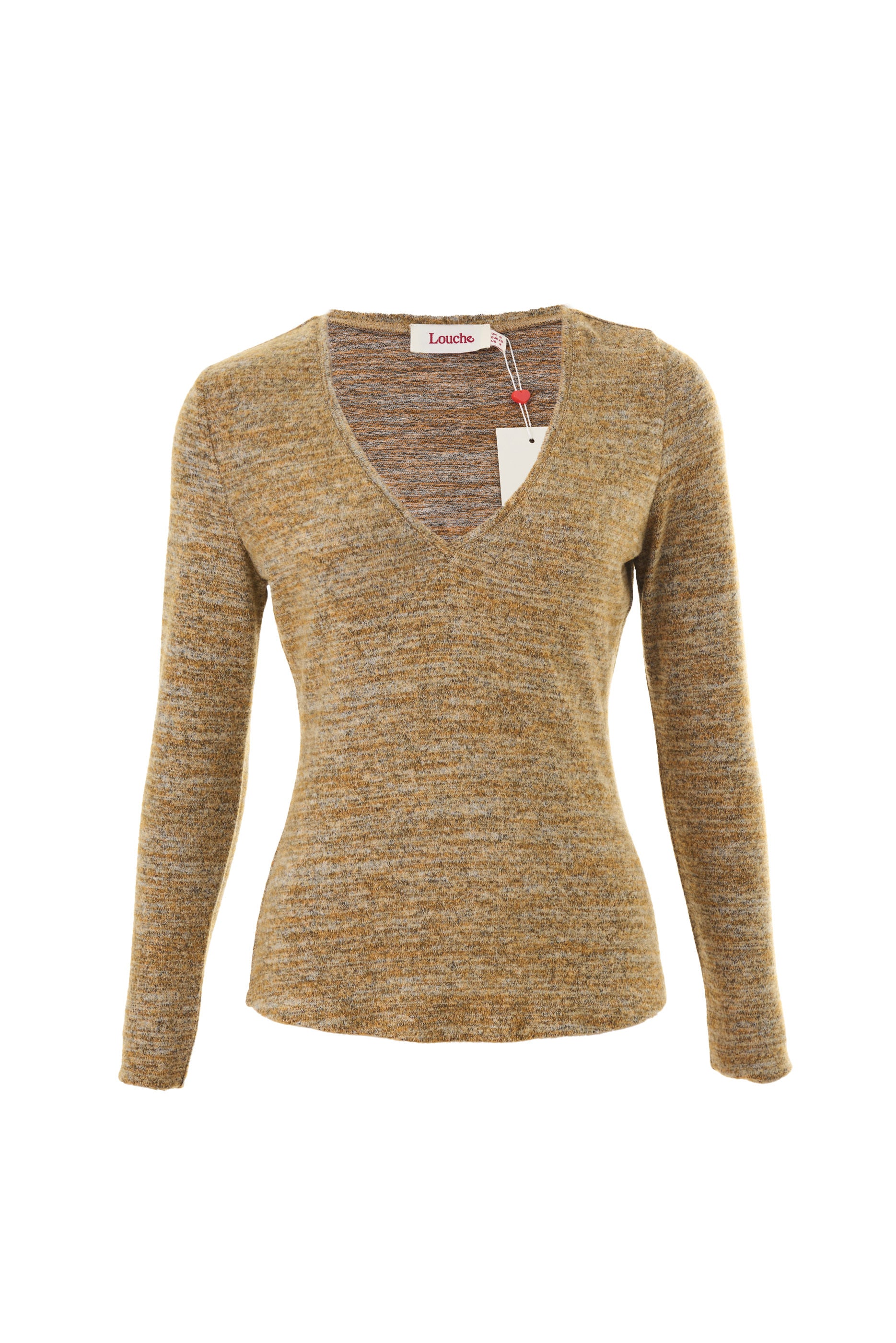 Vinita Soft Marl V-Neck Long Sleeve Top - Mustard - Styled