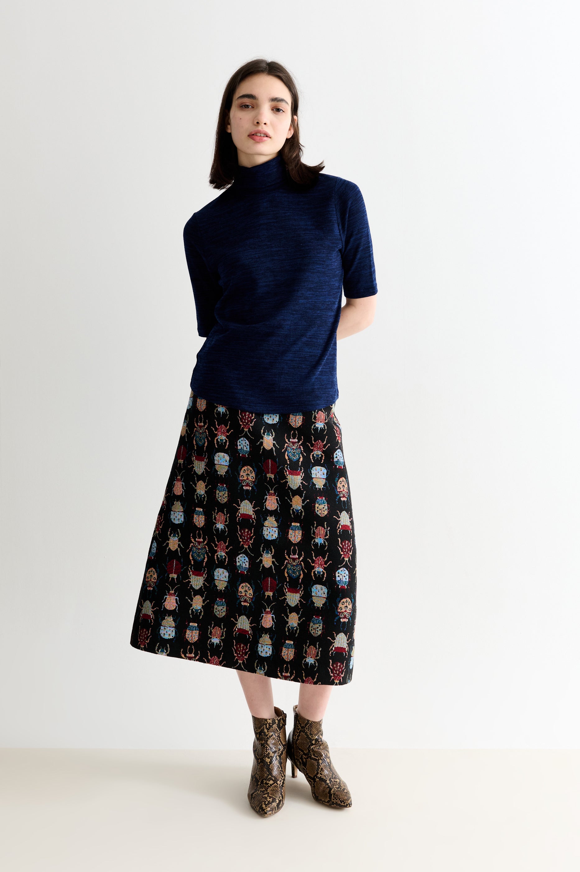 Vista Sustainable Marl Short Sleeve Polo Neck Top - Navy