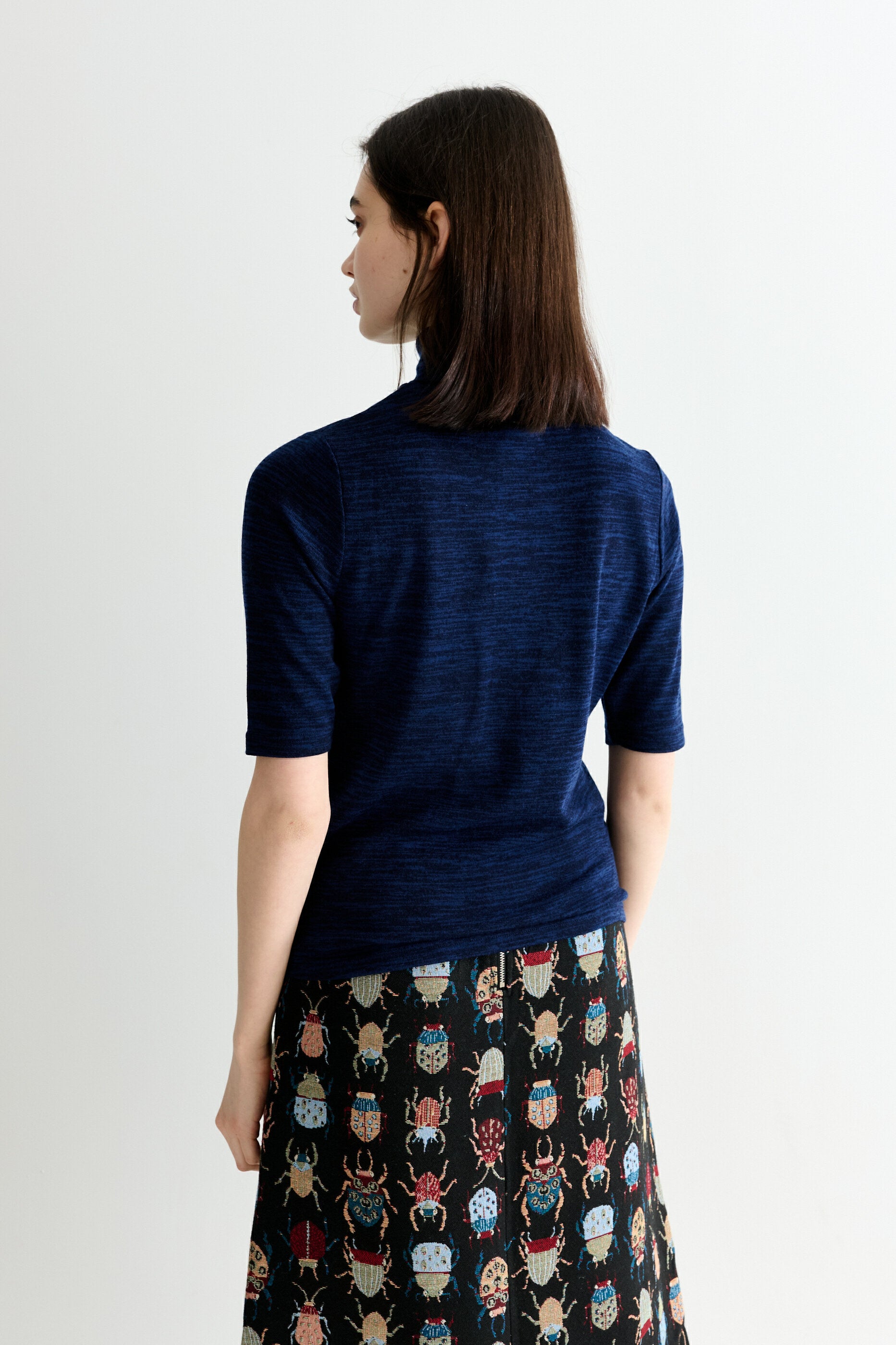 Vista Sustainable Marl Short Sleeve Polo Neck Top - Navy