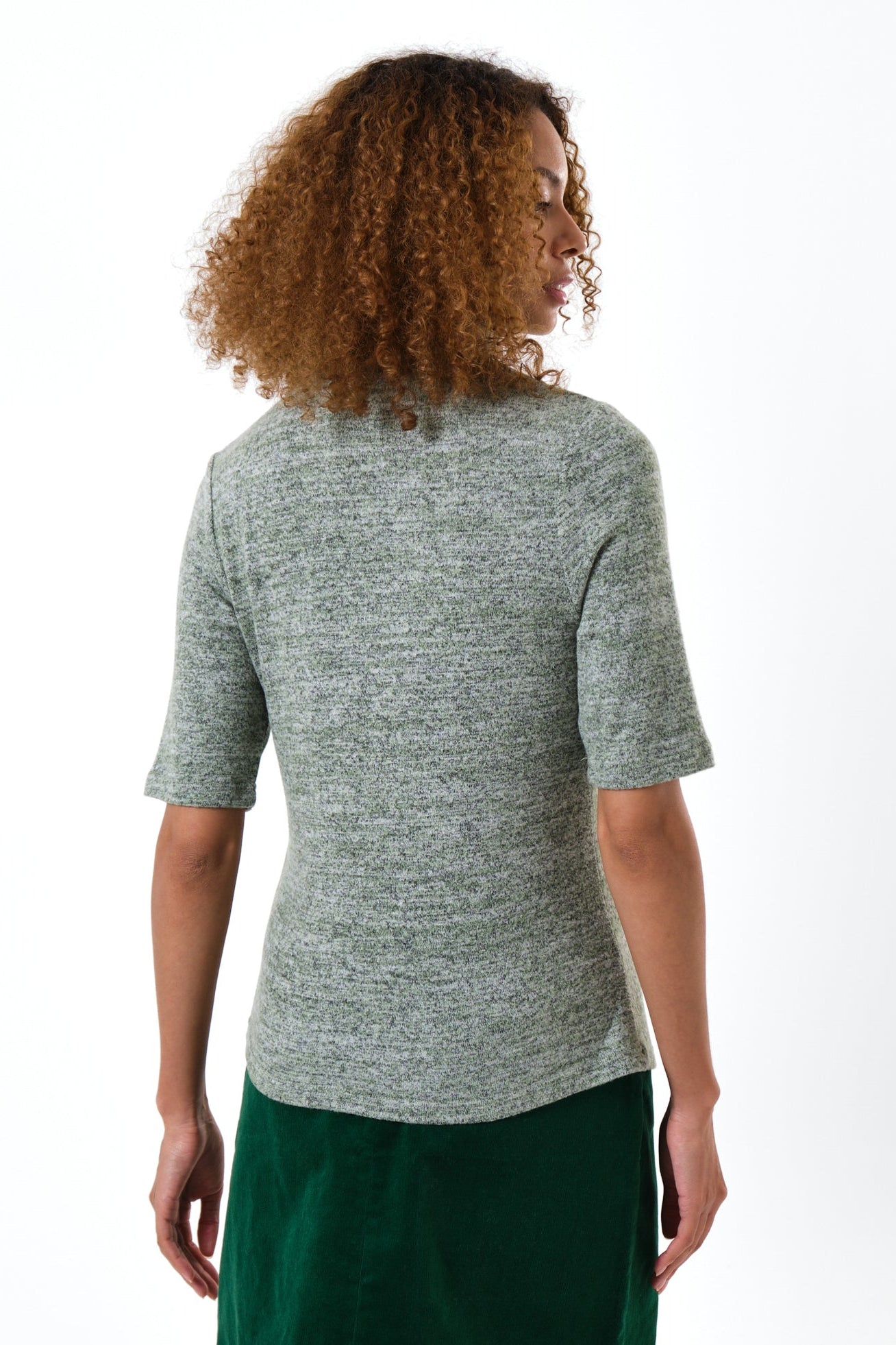 Vista Soft Marl Polo Neck Short Sleeve Top - Green