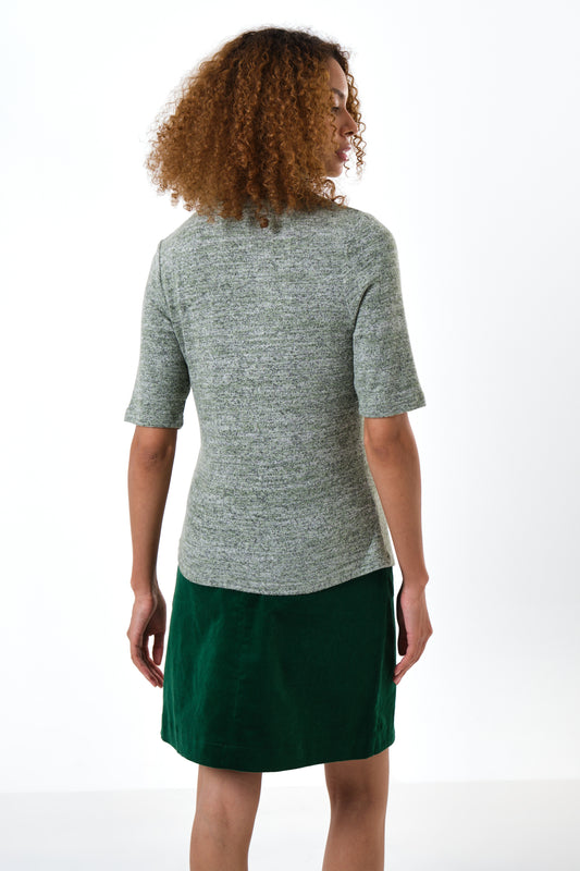 Vista Soft Marl Polo Neck Short Sleeve Top - Green