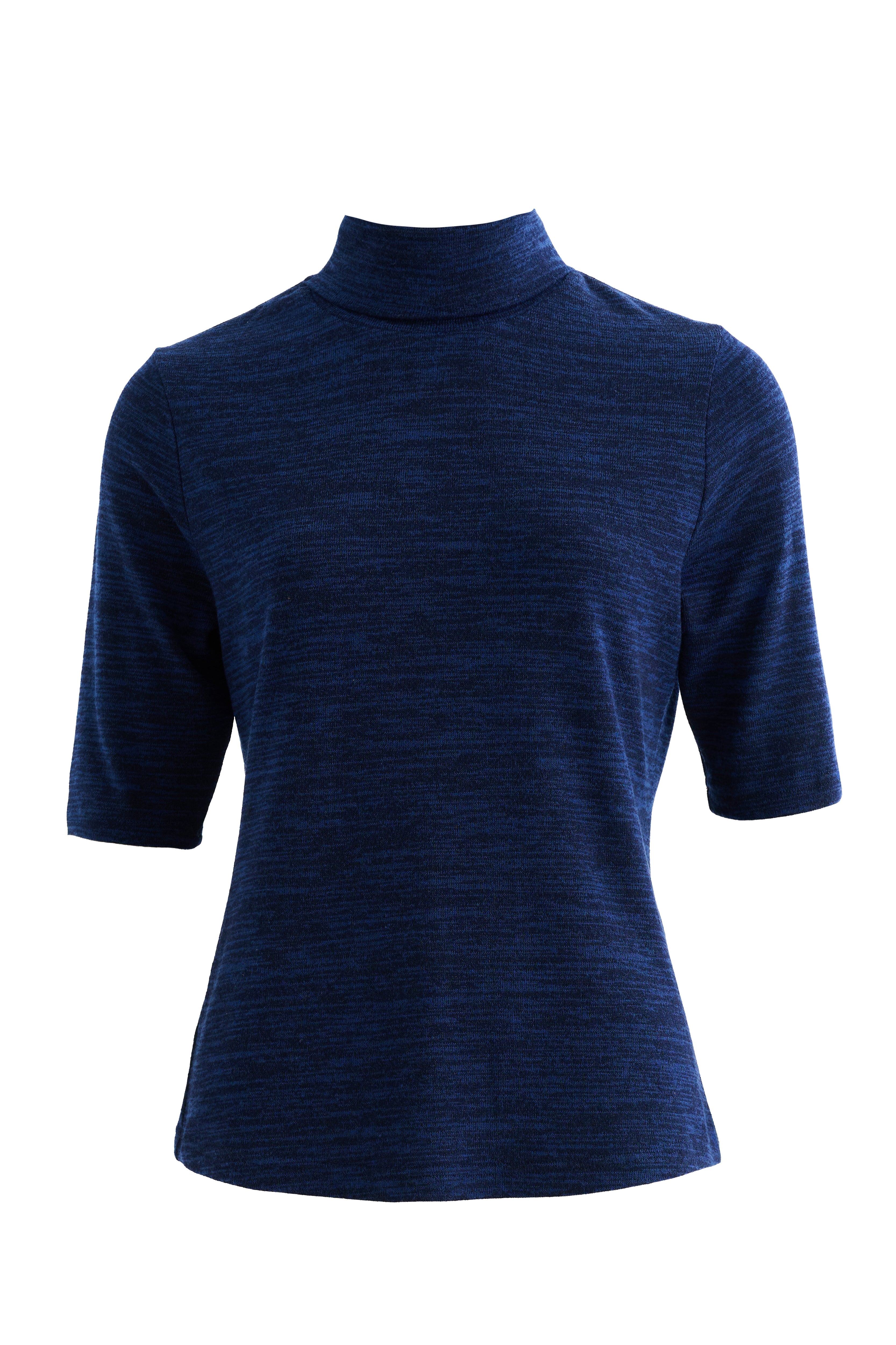 Vista Sustainable Marl Short Sleeve Polo Neck Top - Navy