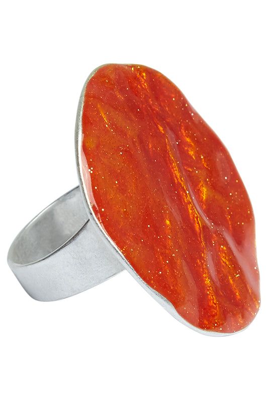 Wren Large Golden Orange Enamelled Ring