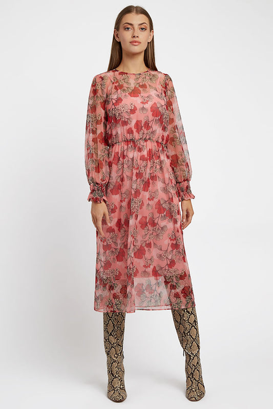 Yaffa Hibiscus Midi Dress