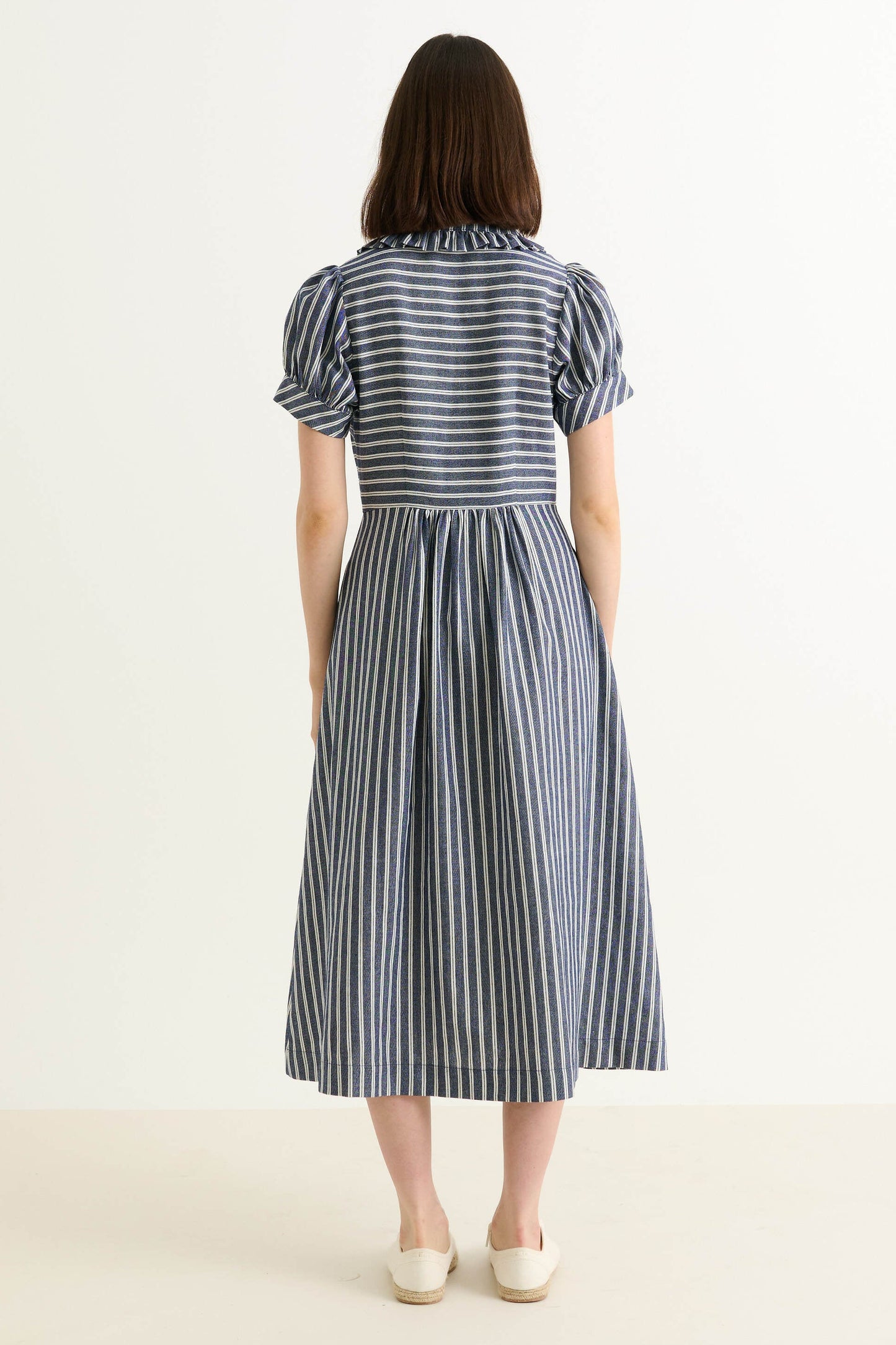 Yassine Ticking Stripe Midi Dress - Navy & White