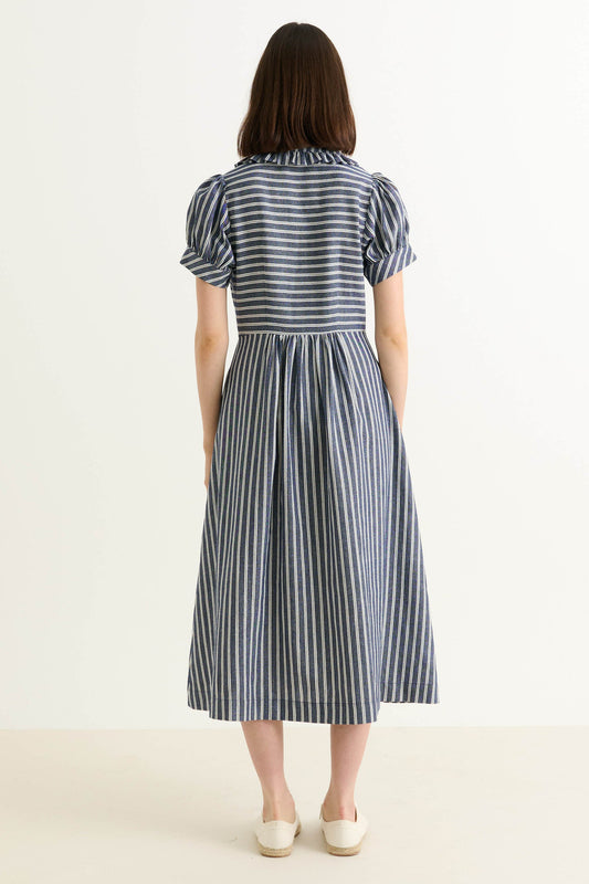 Yassine Ticking Stripe Midi Dress - Navy & White