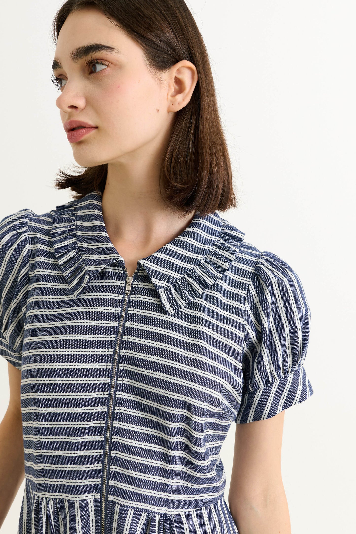 Yassine Ticking Stripe Midi Dress - Navy & White