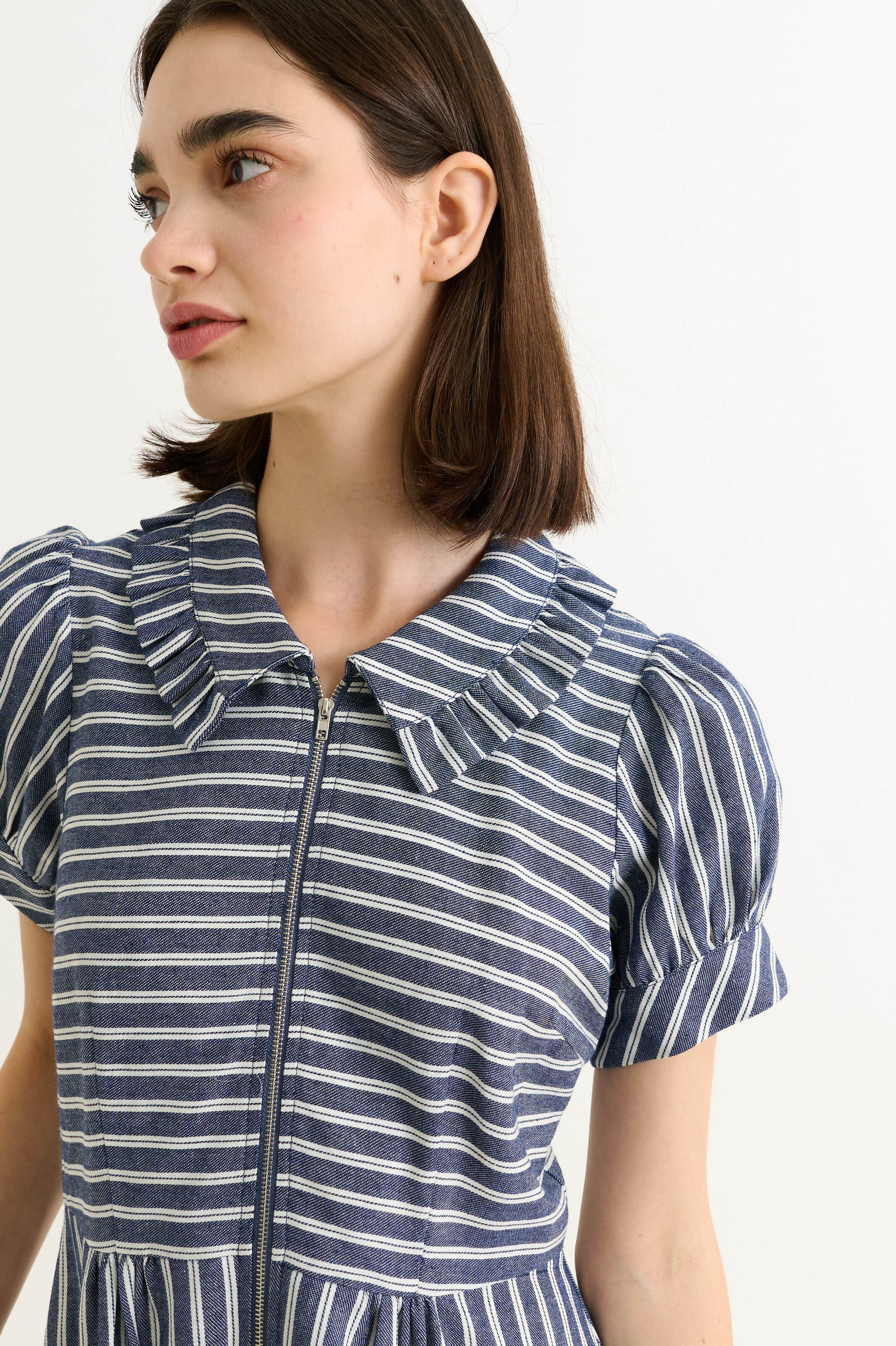 Yassine Ticking Stripe Midi Dress - Navy & White - Detail 1