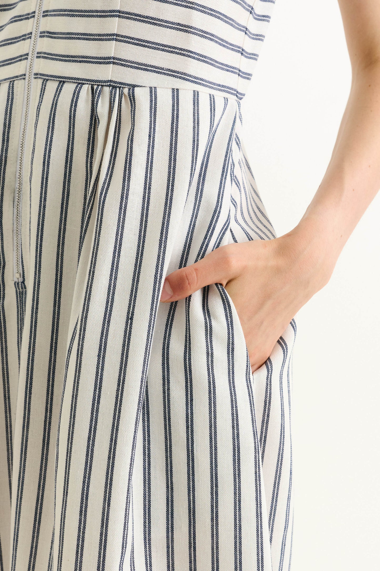 Yassine Ticking Stripe Midi Dress - White & Navy