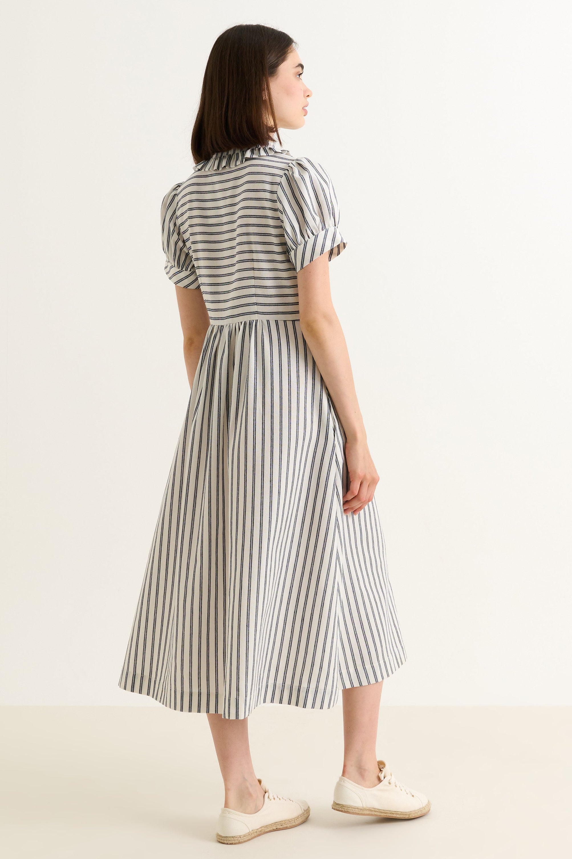 Yassine Ticking Stripe Midi Dress - White & Navy