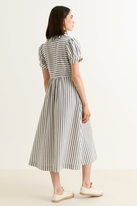 Yassine Ticking Stripe Midi Dress - White & Navy
