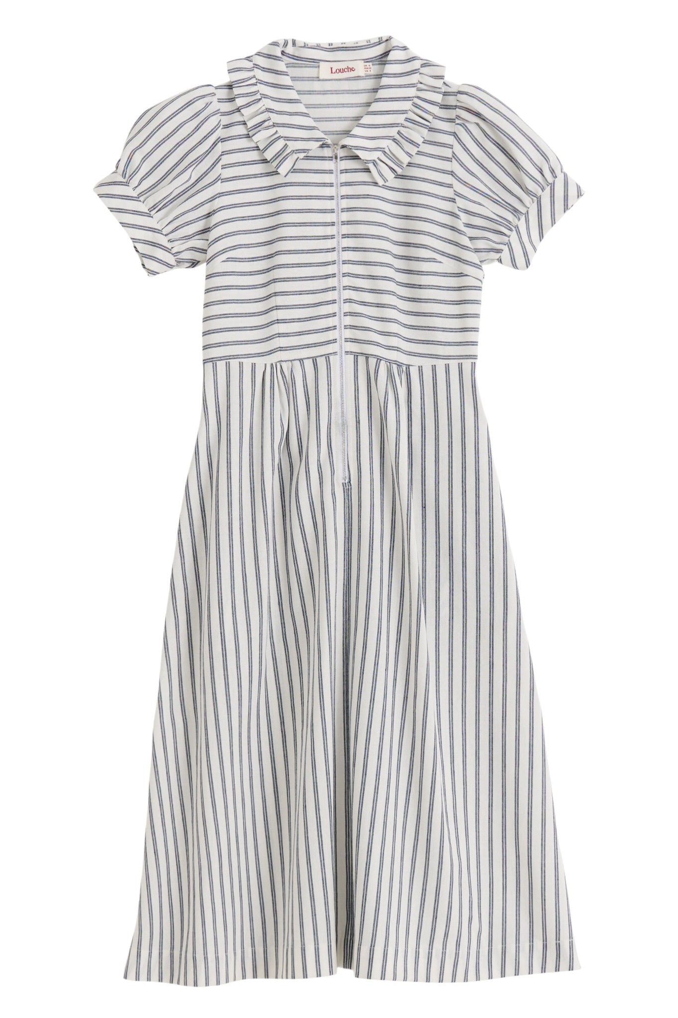 Yassine Ticking Stripe Midi Dress - White & Navy - Detail 3